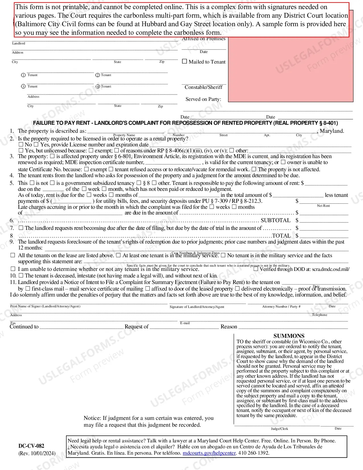 Preview Failure to Pay Rent / Landlord's Complaint for Repossession of Rented Property (Bilingual - Spanish Format)