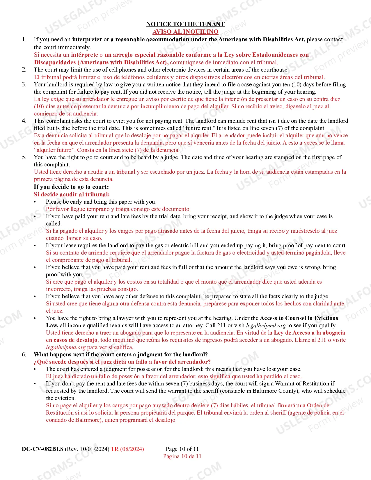 Preview Failure to Pay Rent / Landlord's Complaint for Repossession of Rented Property (Bilingual - Korean Format)
