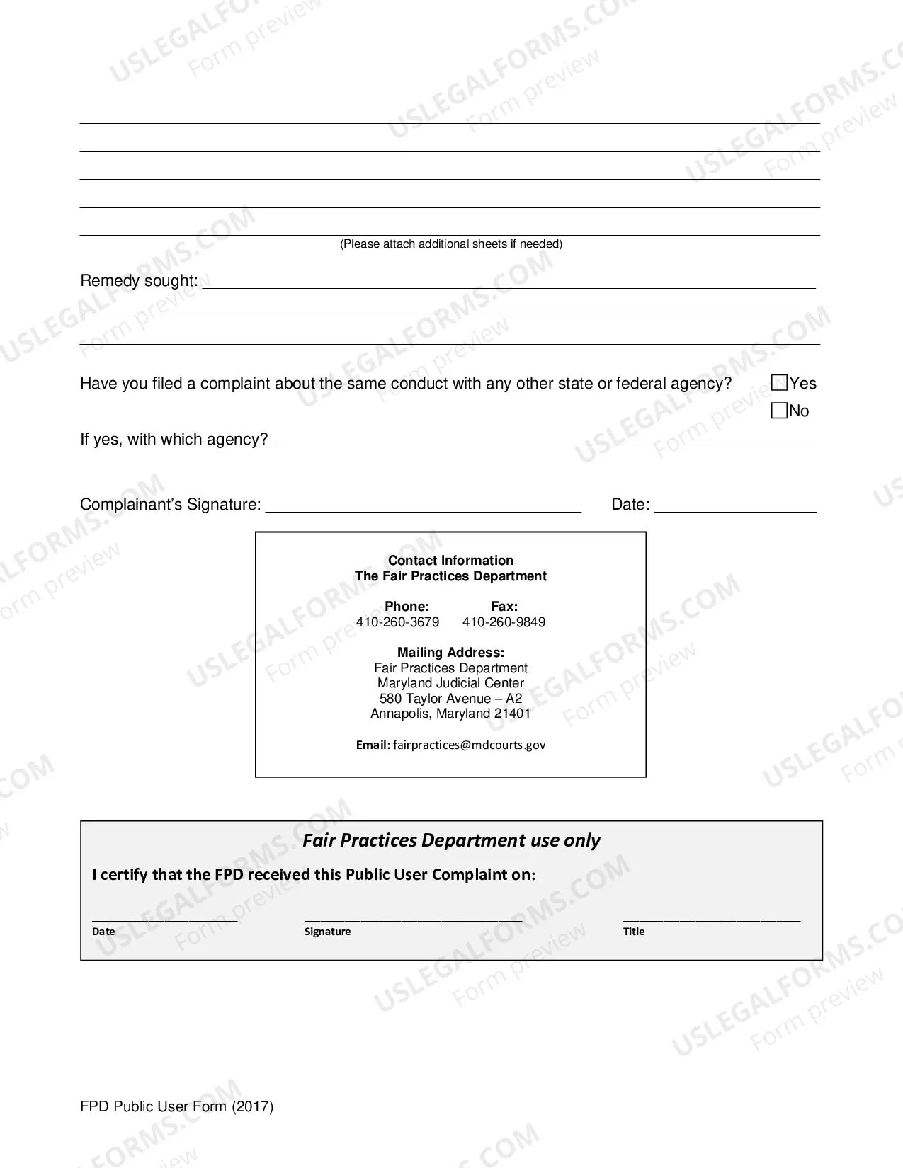 Preview Fair Practices Department Public User Form (Word Version)