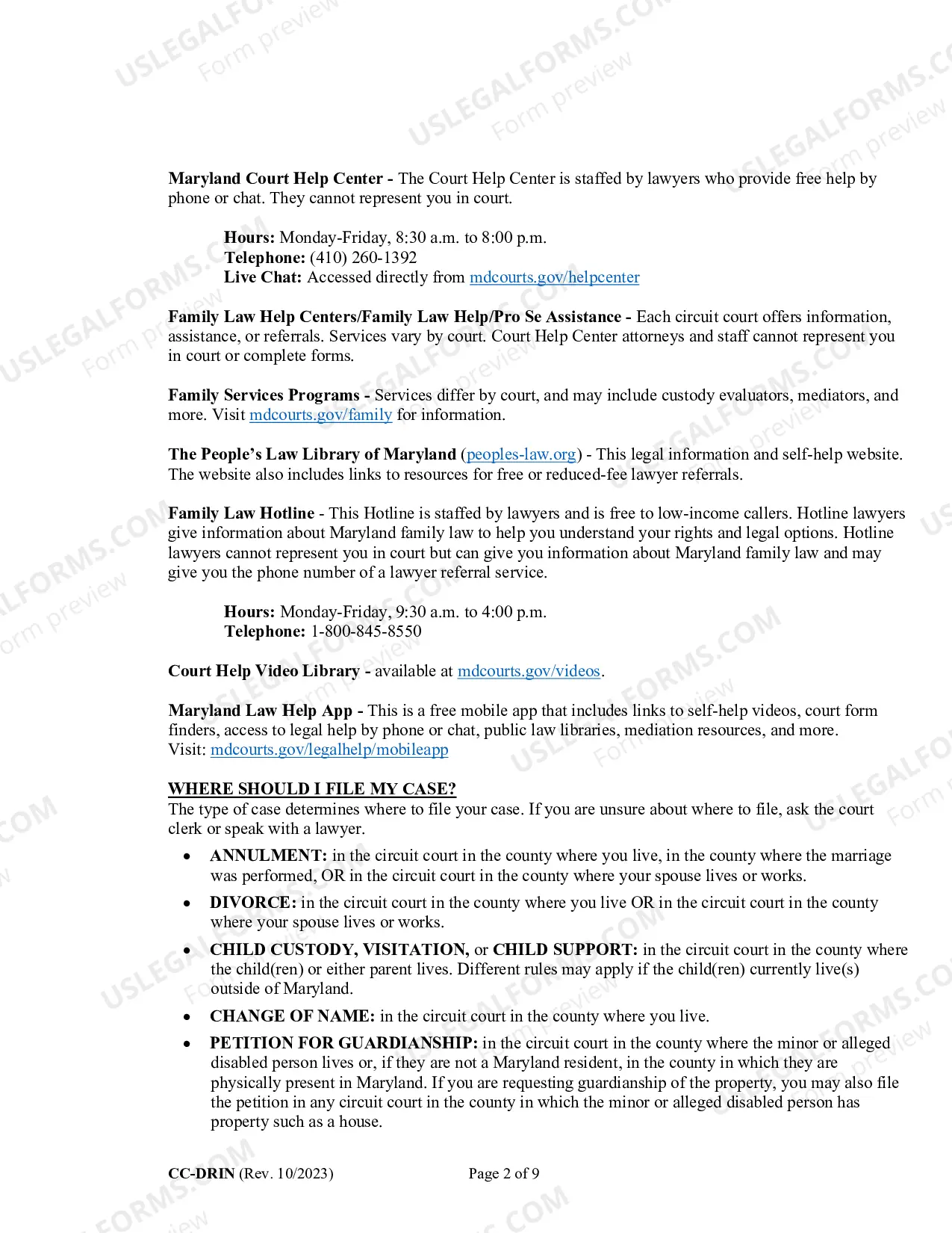 Preview General Instructions for Domestic Relations Forms