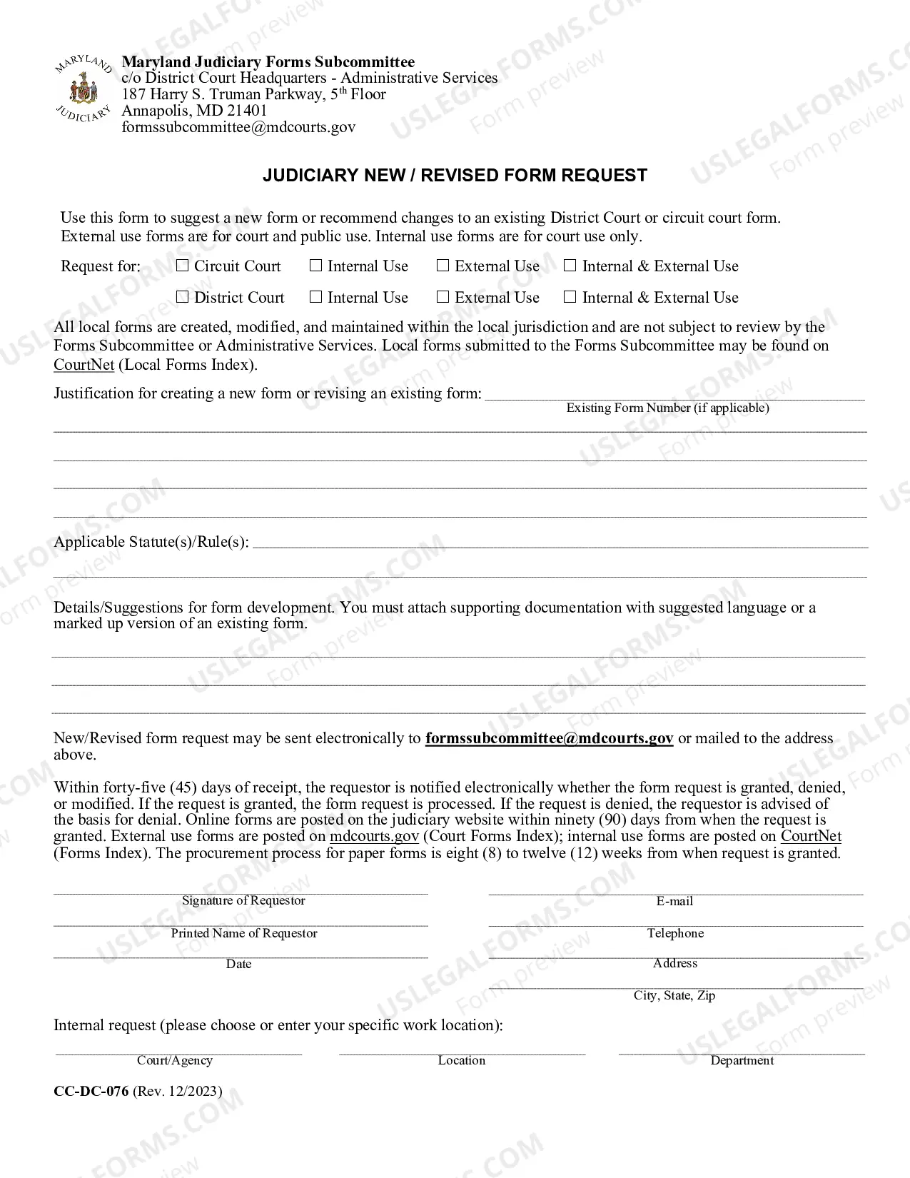 Preview Judiciary New Revised Form Request