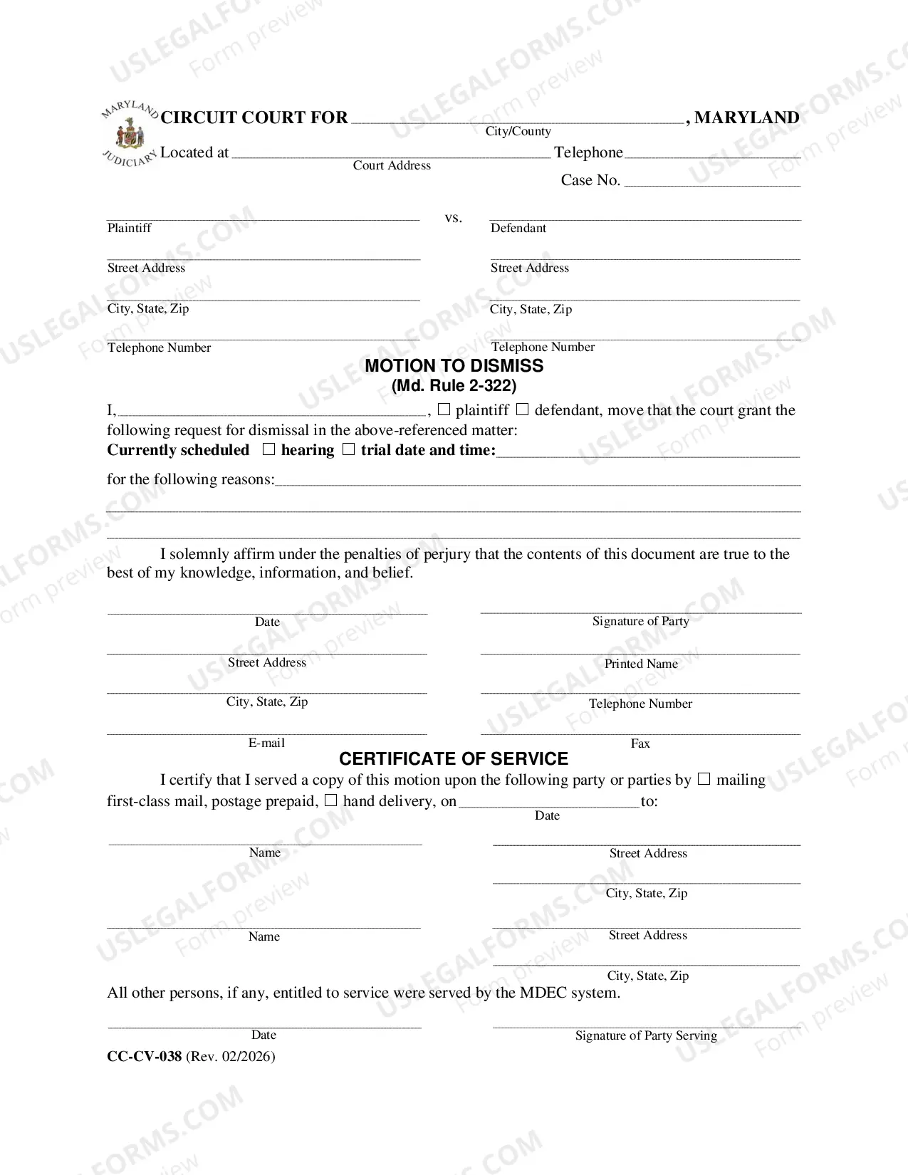 Preview Motion to Dismiss (Md. Rule 2-322)