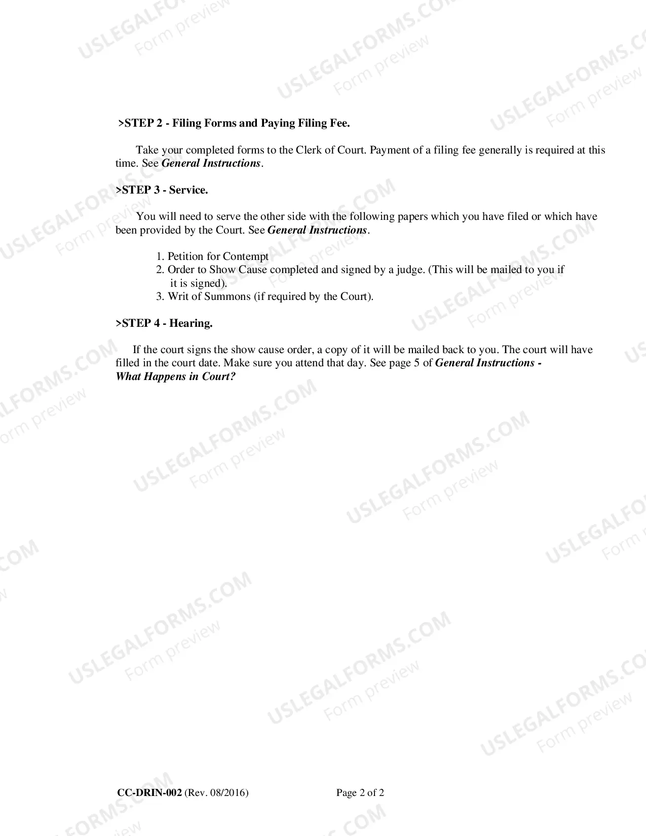 Preview Petition for Contempt -Failure to Pay - Instructions