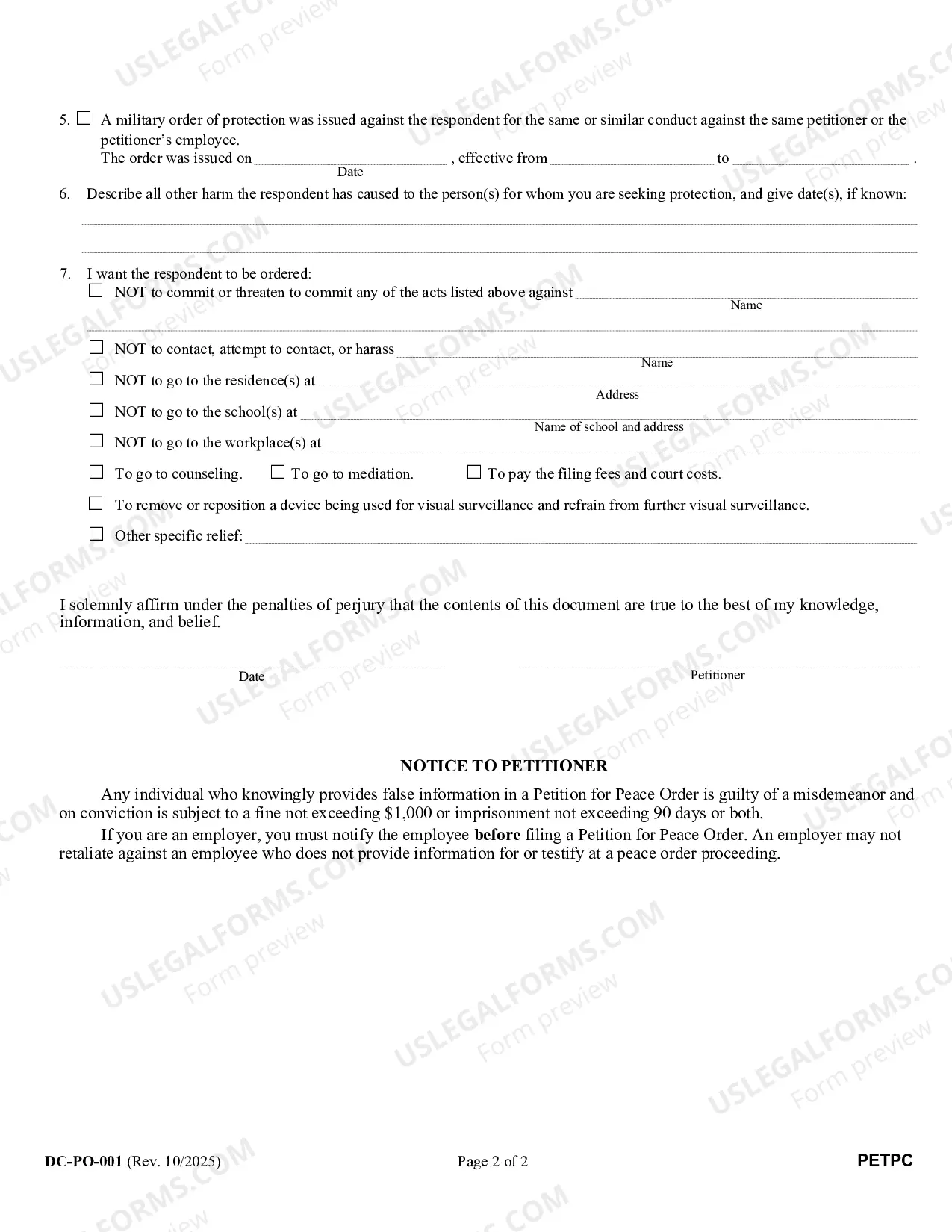 Preview Petition for Peace Order