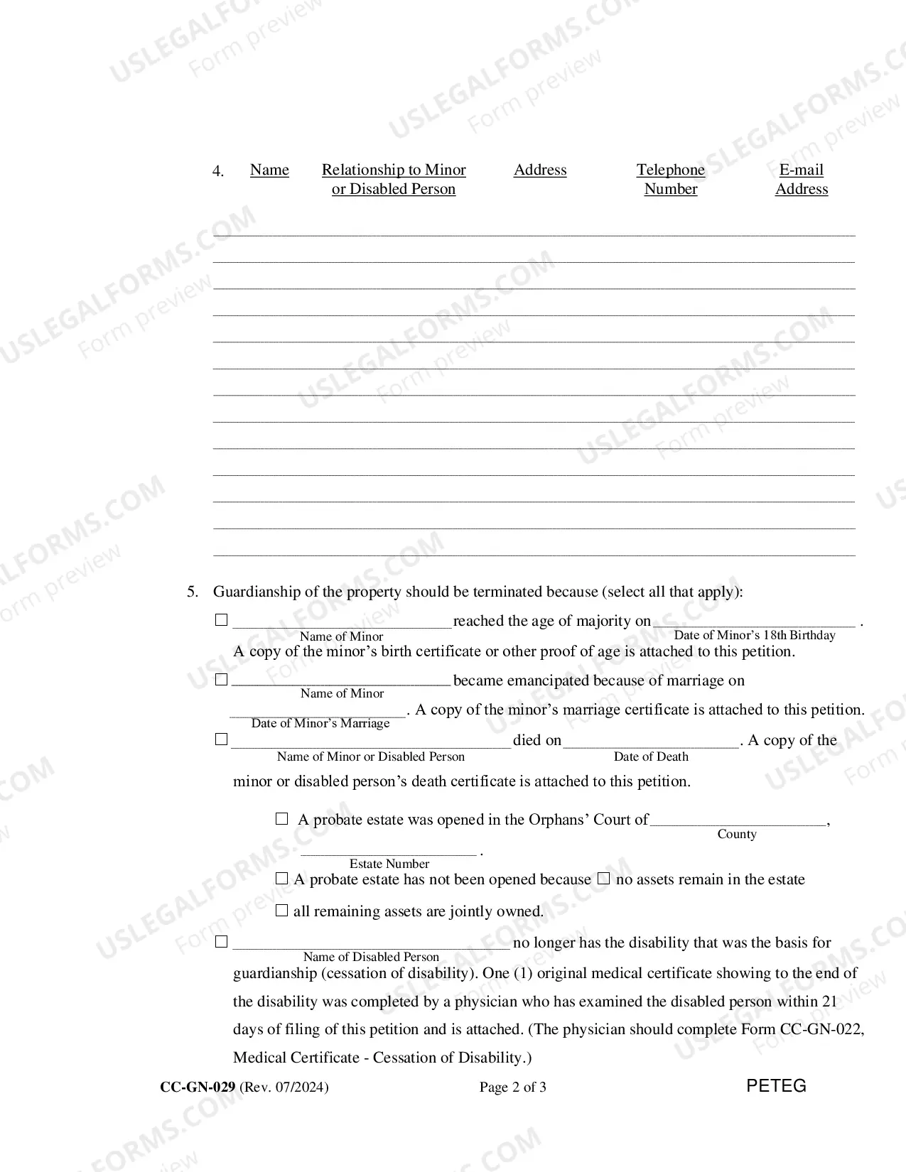 Preview Petition for Termination of Guardianship of the Property