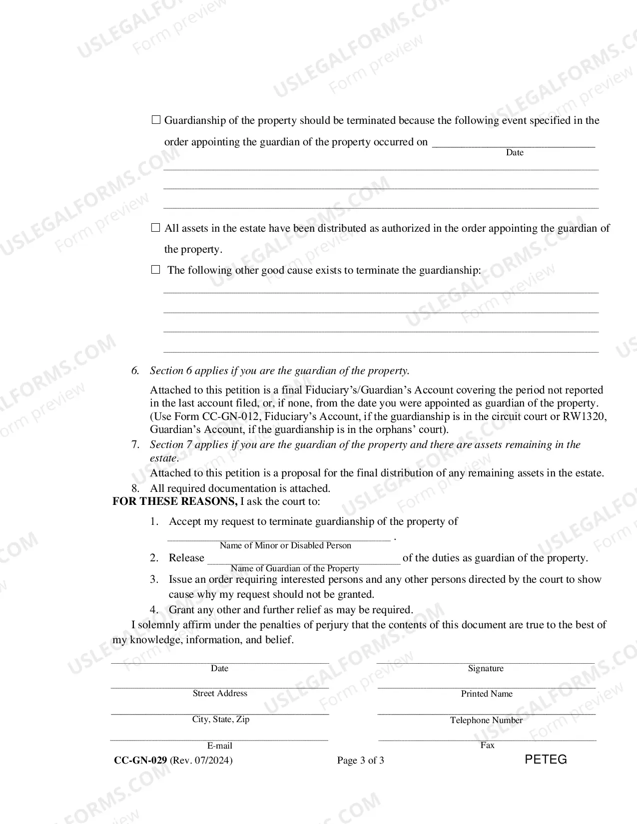 Preview Petition for Termination of Guardianship of the Property