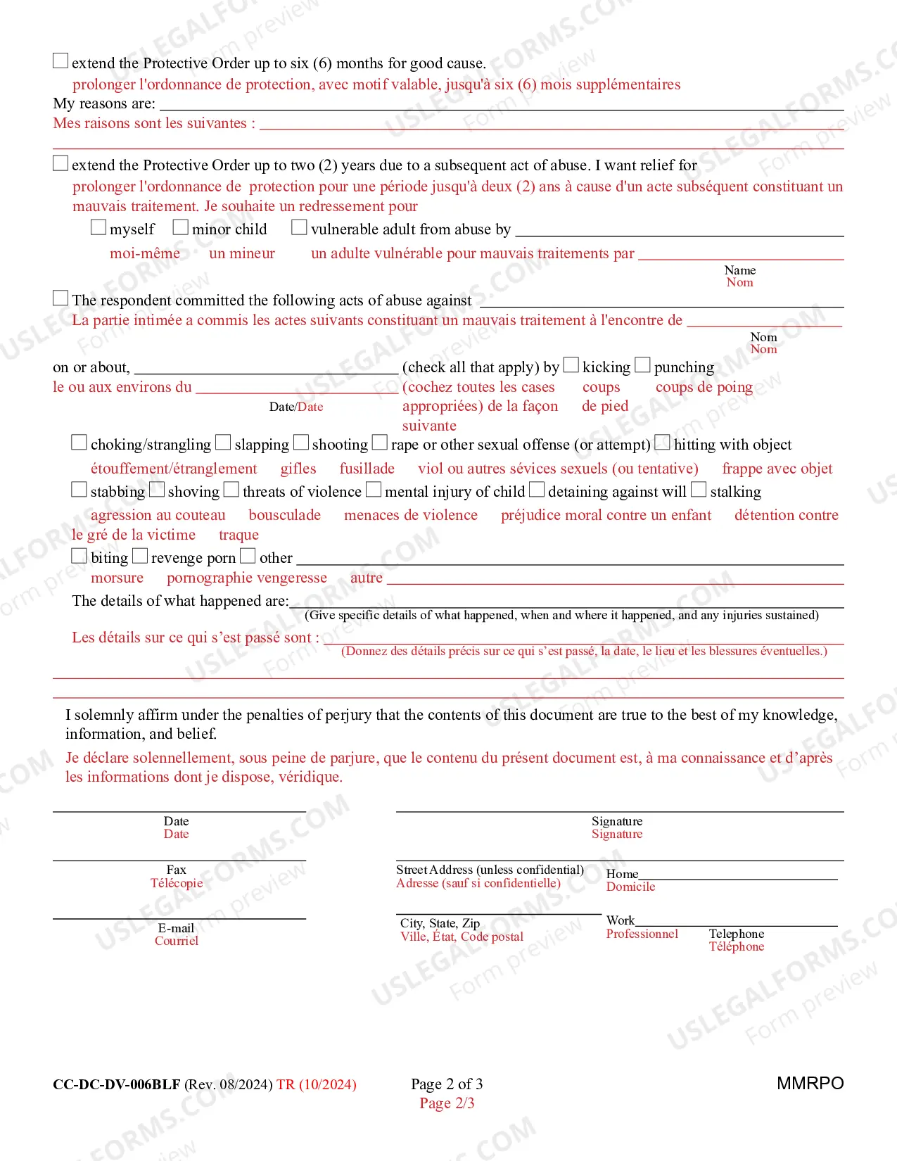 Preview Petition To Modify/Rescind Protective Order (Bilingual - French Format)