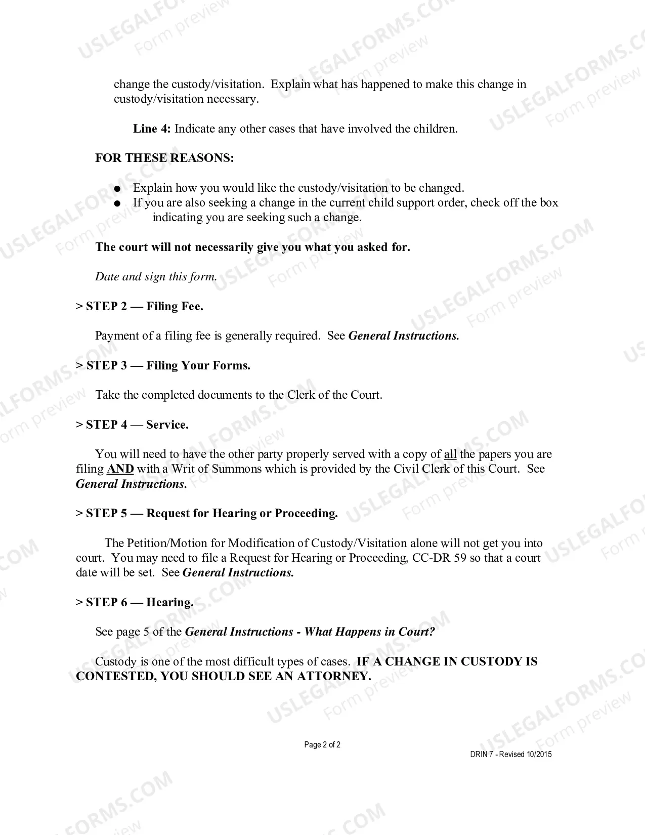 Preview Petition/Motion to Modify Child Custody/Visitation DR7 - Instructions