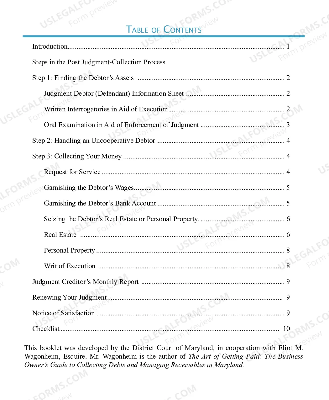 Preview Post-Judgment Collection Brochure