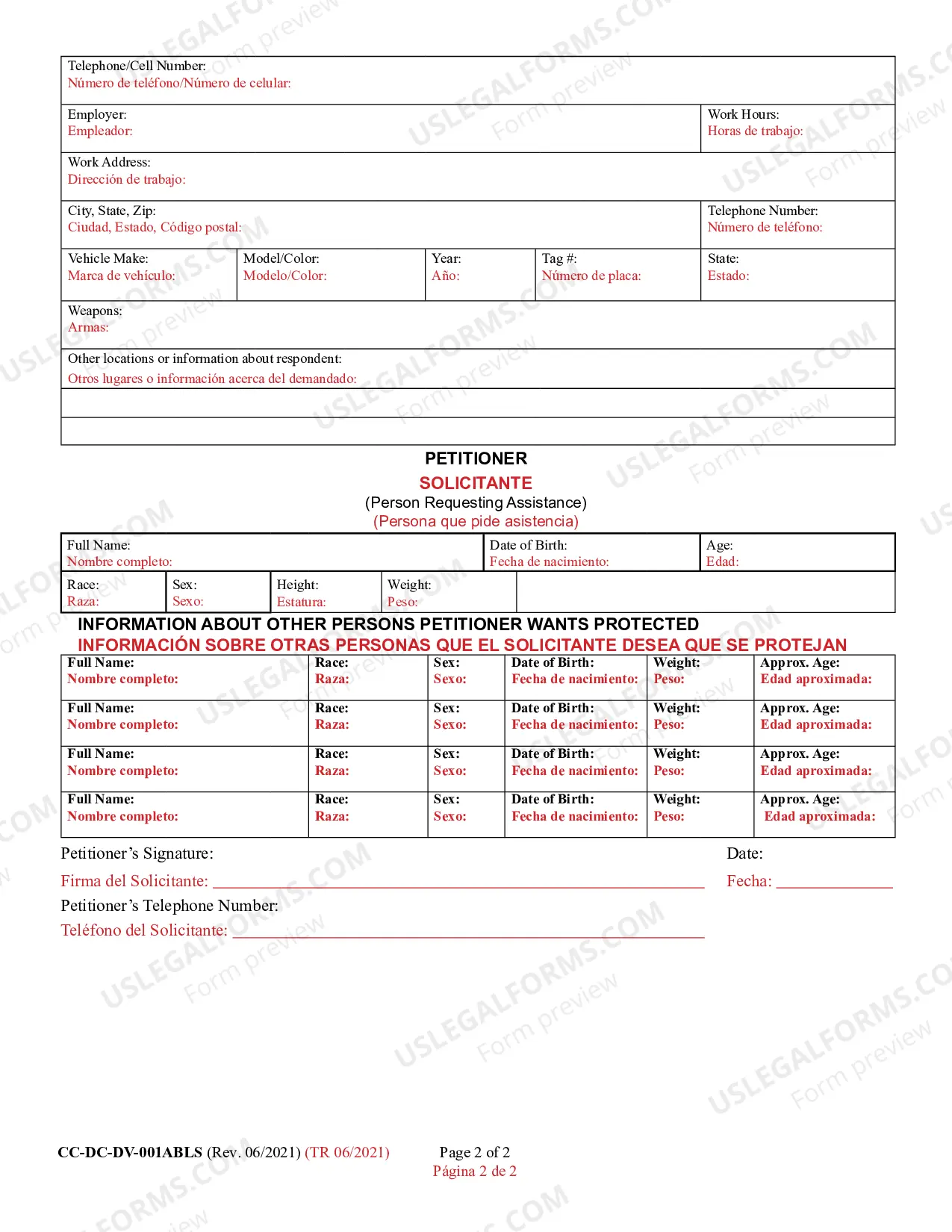 Preview Protective Order Addendum (Bilingual - Spanish Format)