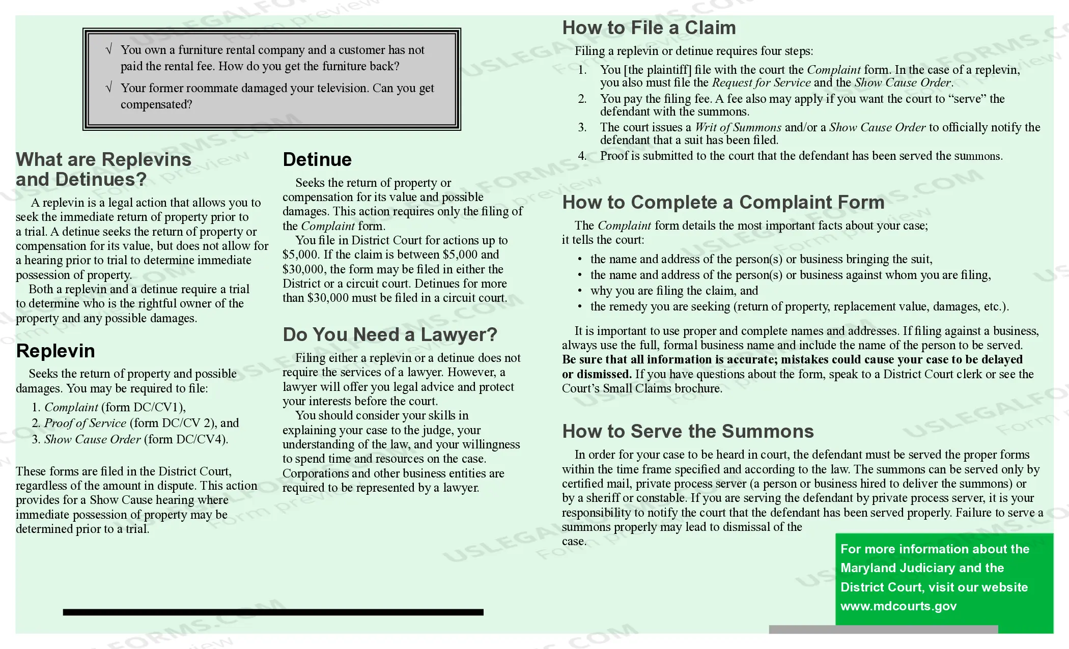 Preview Replevin and Detinues Brochure