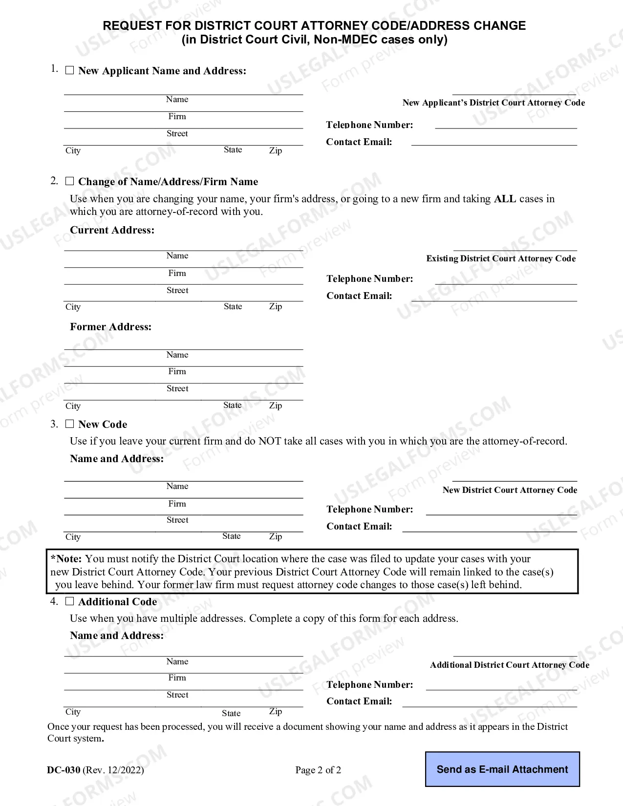 Preview Request for Attorney Code/Address Change