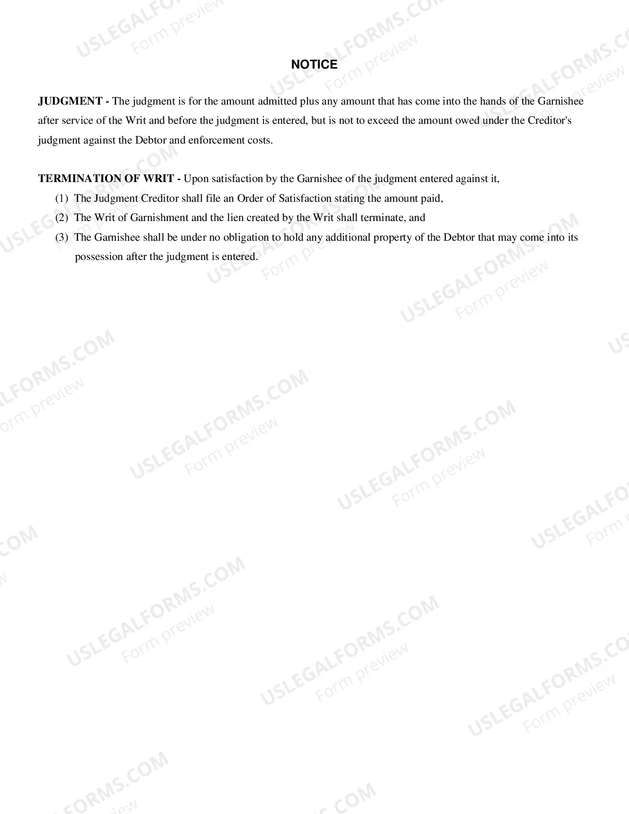 Preview Request for Judgment - Garnishment