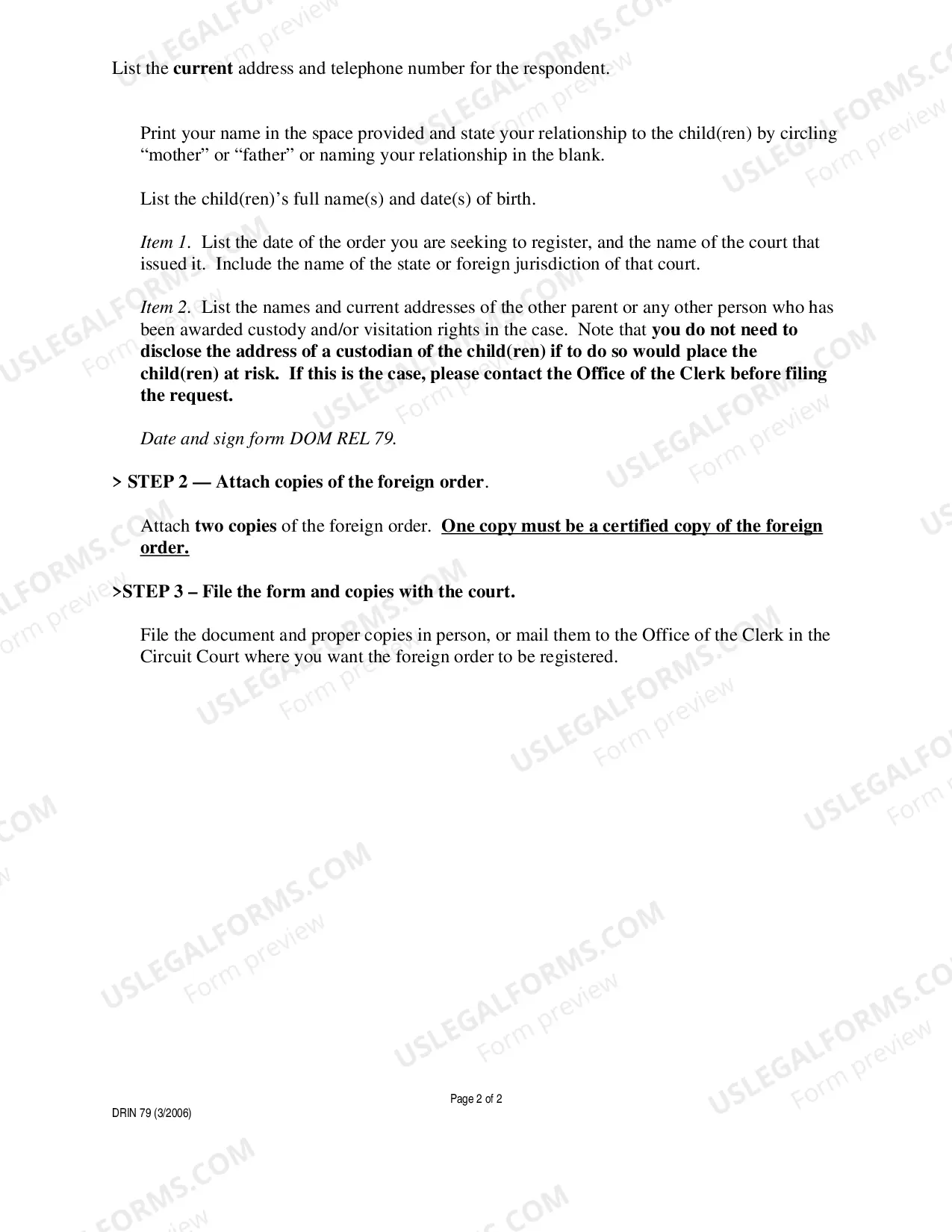 Preview Request for Registration of a Foreign Child Custody Determination- Instructions