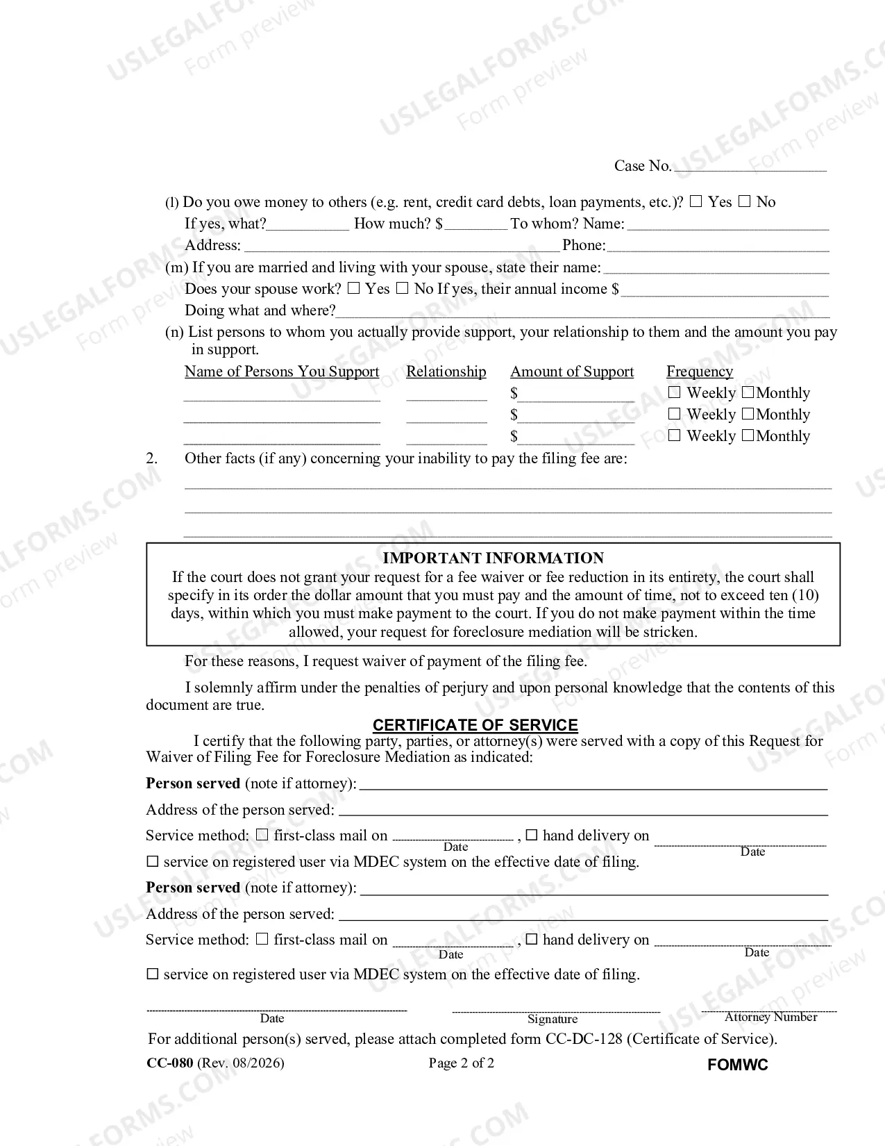 Preview Request for Waiver of Filing Fee for Foreclosure Mediation
