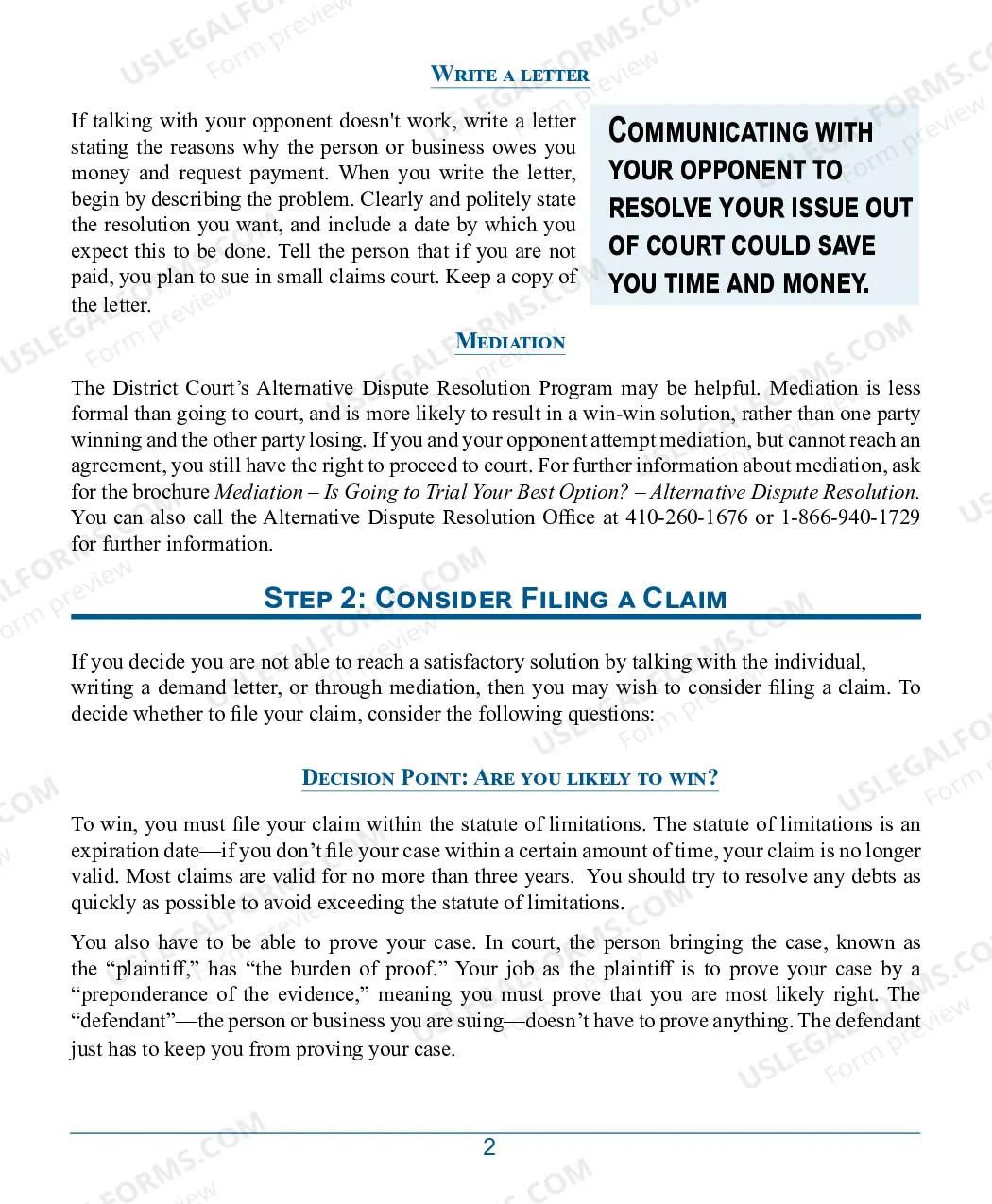 Preview Small Claims Brochure