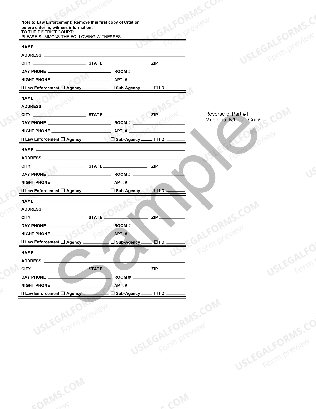Preview Uniform Civil Citation - Sample