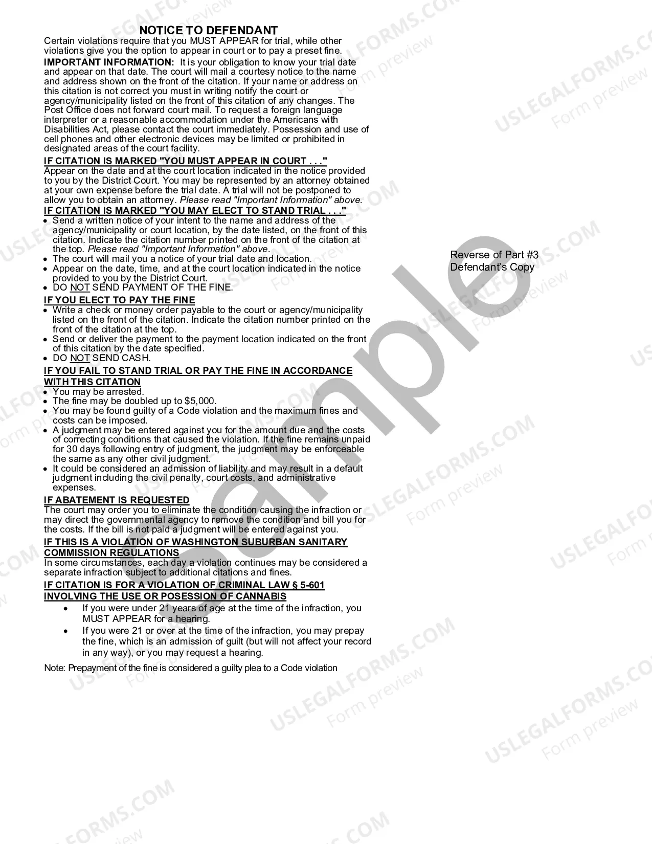 Preview Uniform Civil Citation - Sample