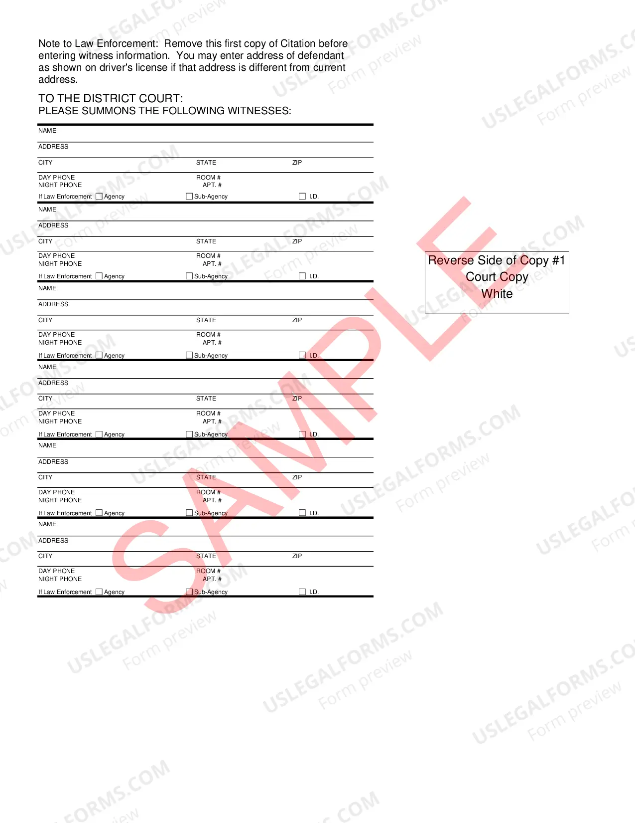 Preview Uniform Criminal Citation - Sample