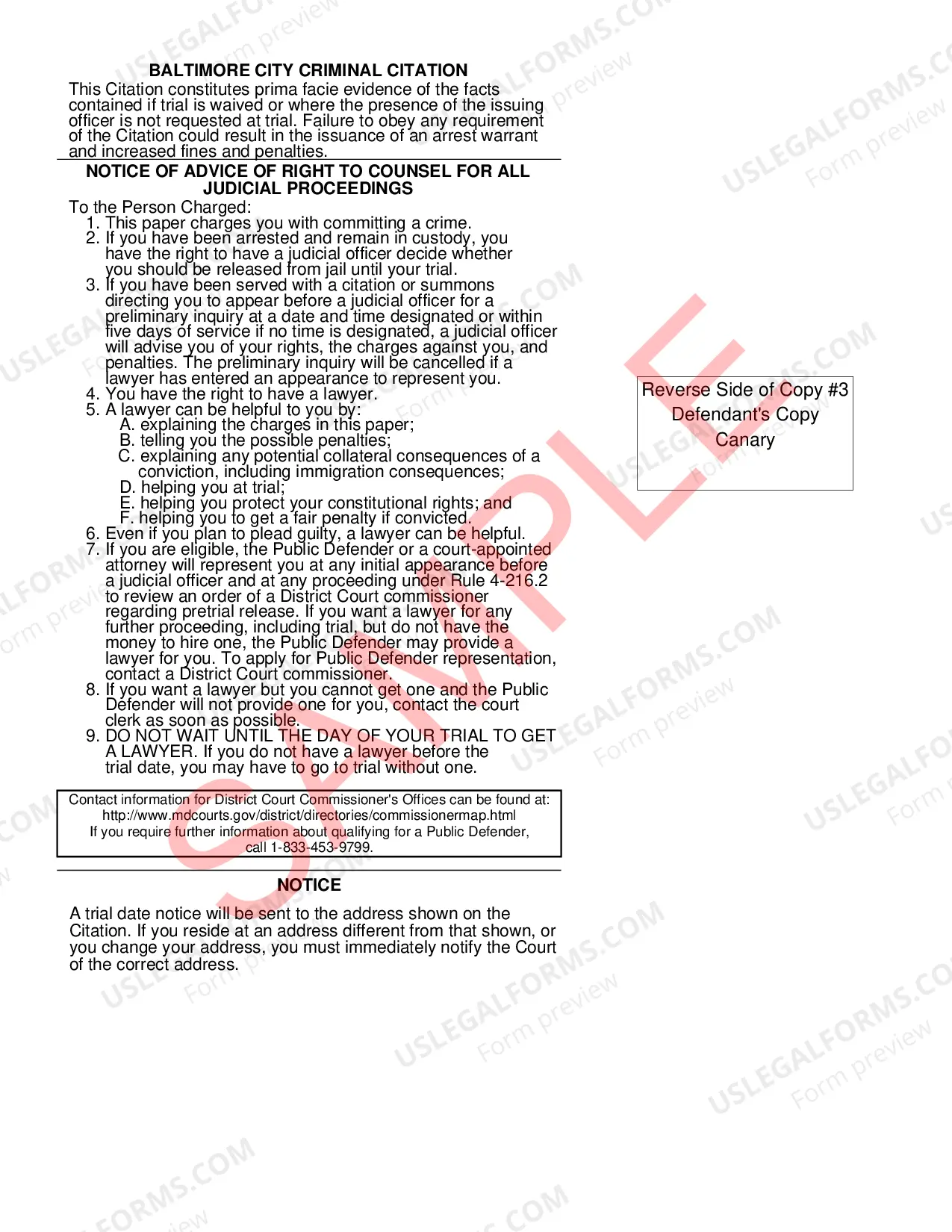 Preview Uniform Criminal Citation - Sample