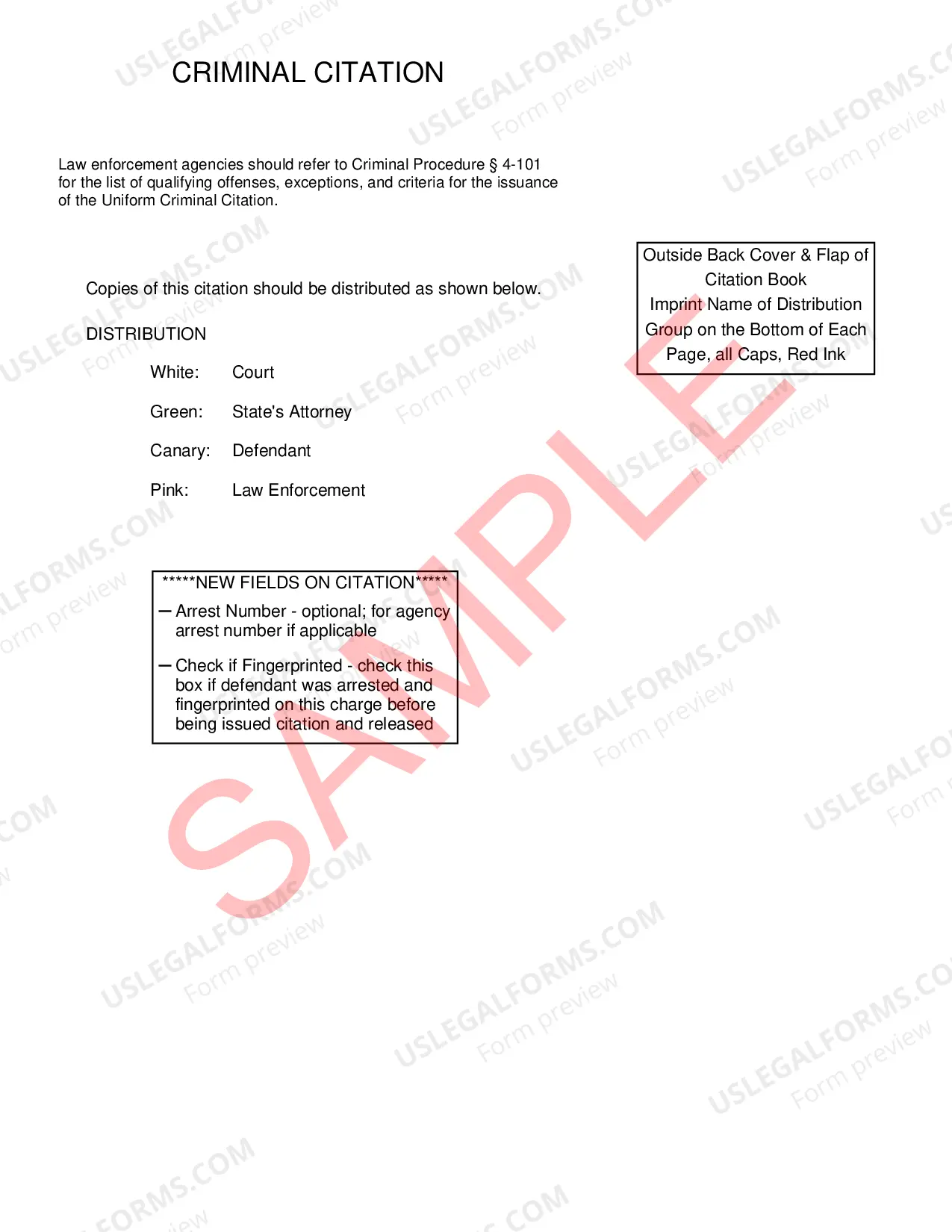 Preview Uniform Criminal Citation - Sample