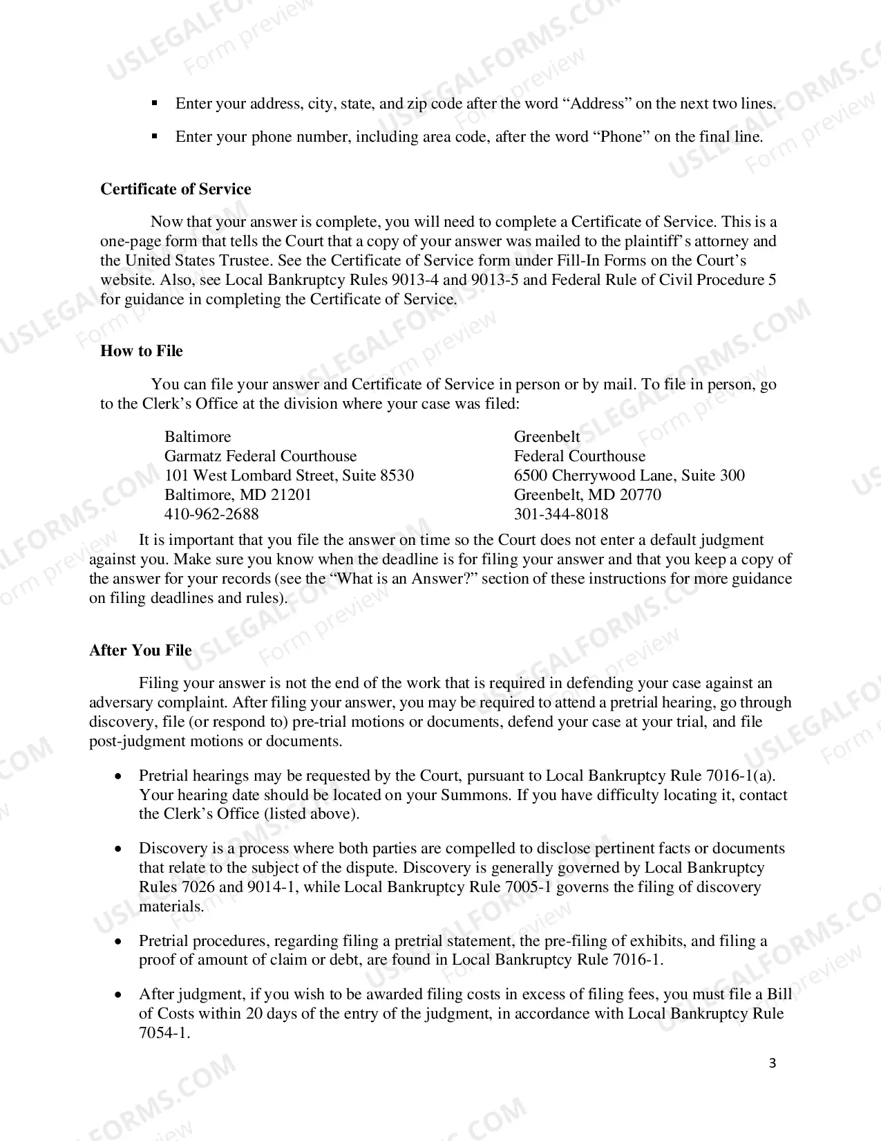 Preview Self-Represented (Pro Se) Answer and Instructions