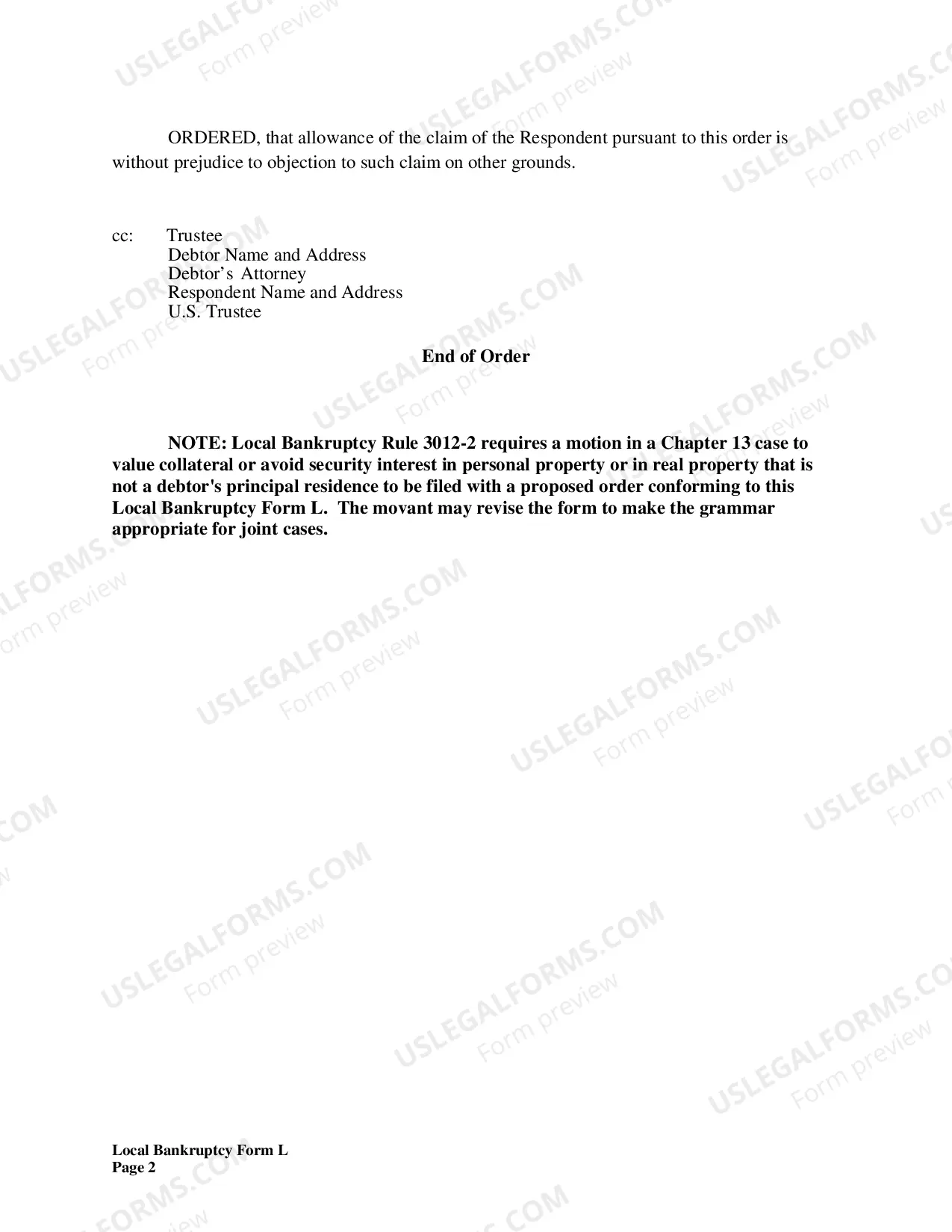Preview Order Granting Motion To Value Collateral And To Avoid Security Interest (Ch 13)