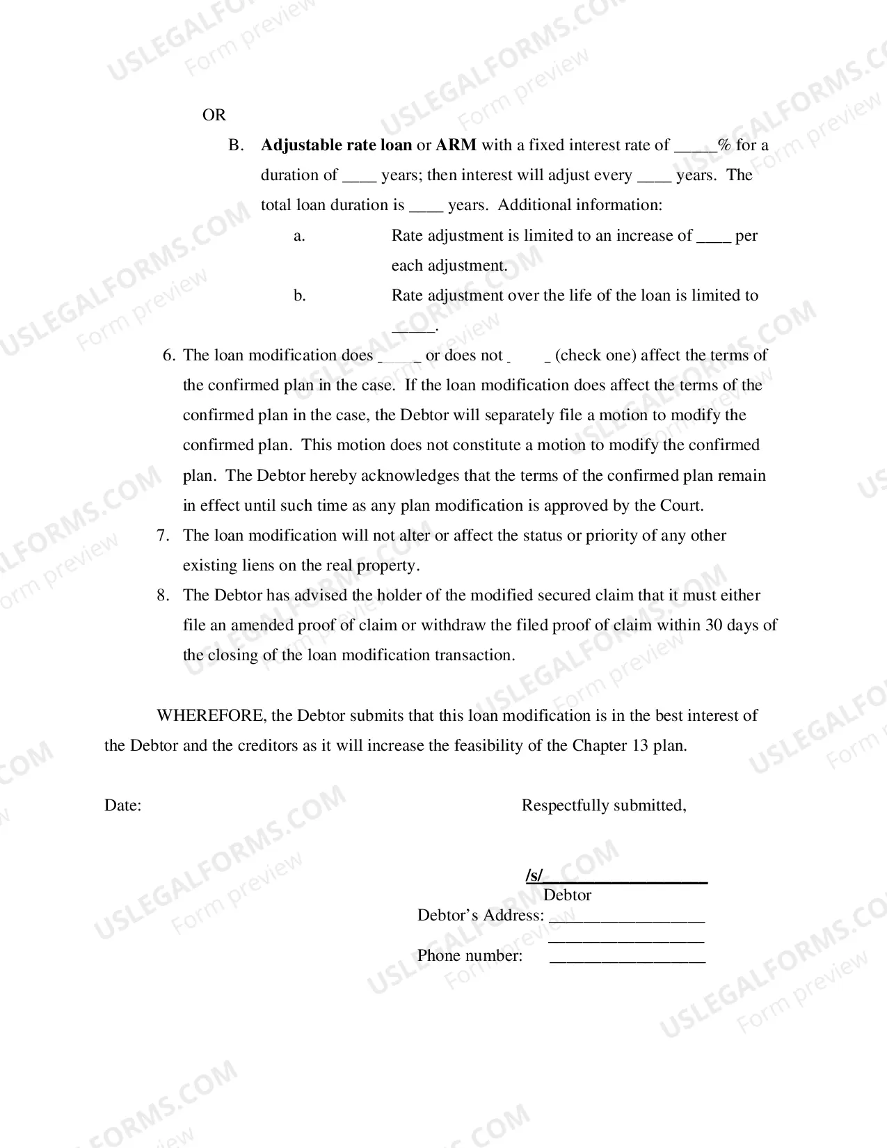Preview Secured Loan Modification Request