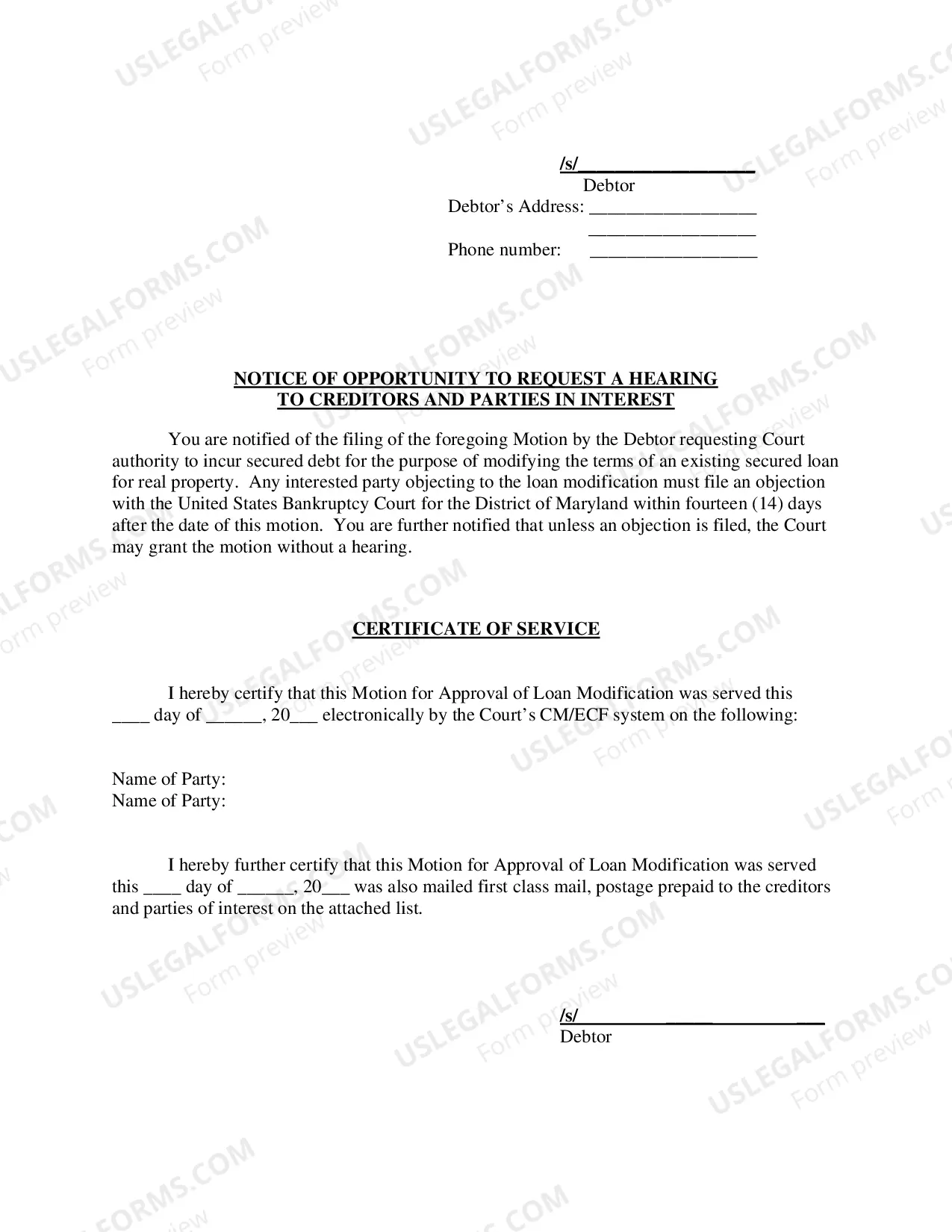 Preview Secured Loan Modification Request