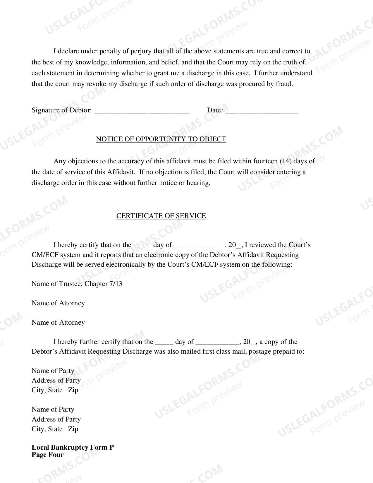 Preview Affidavit Requesting Discharge