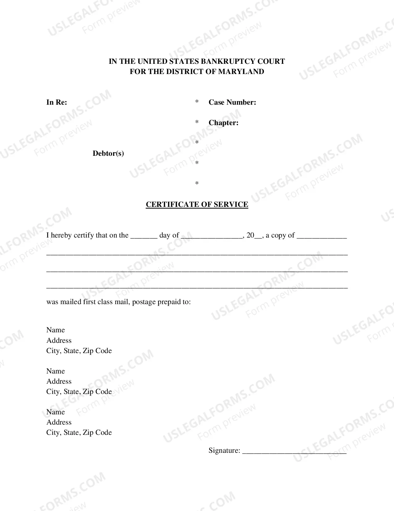 Preview Certificate of Service ( Example for Unrepresented Parties Serving by Mail )