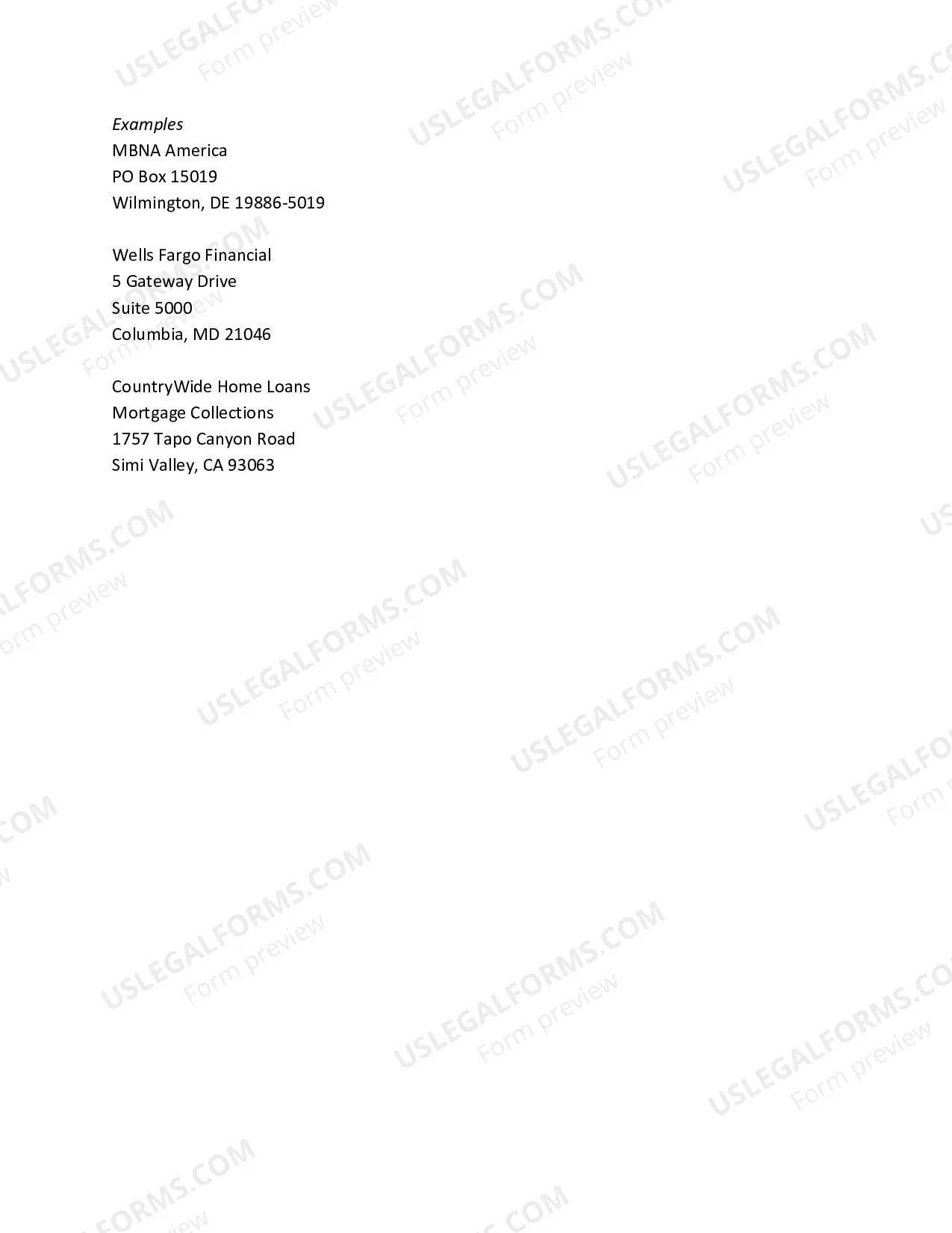 Preview Creditor Matrix Instructions