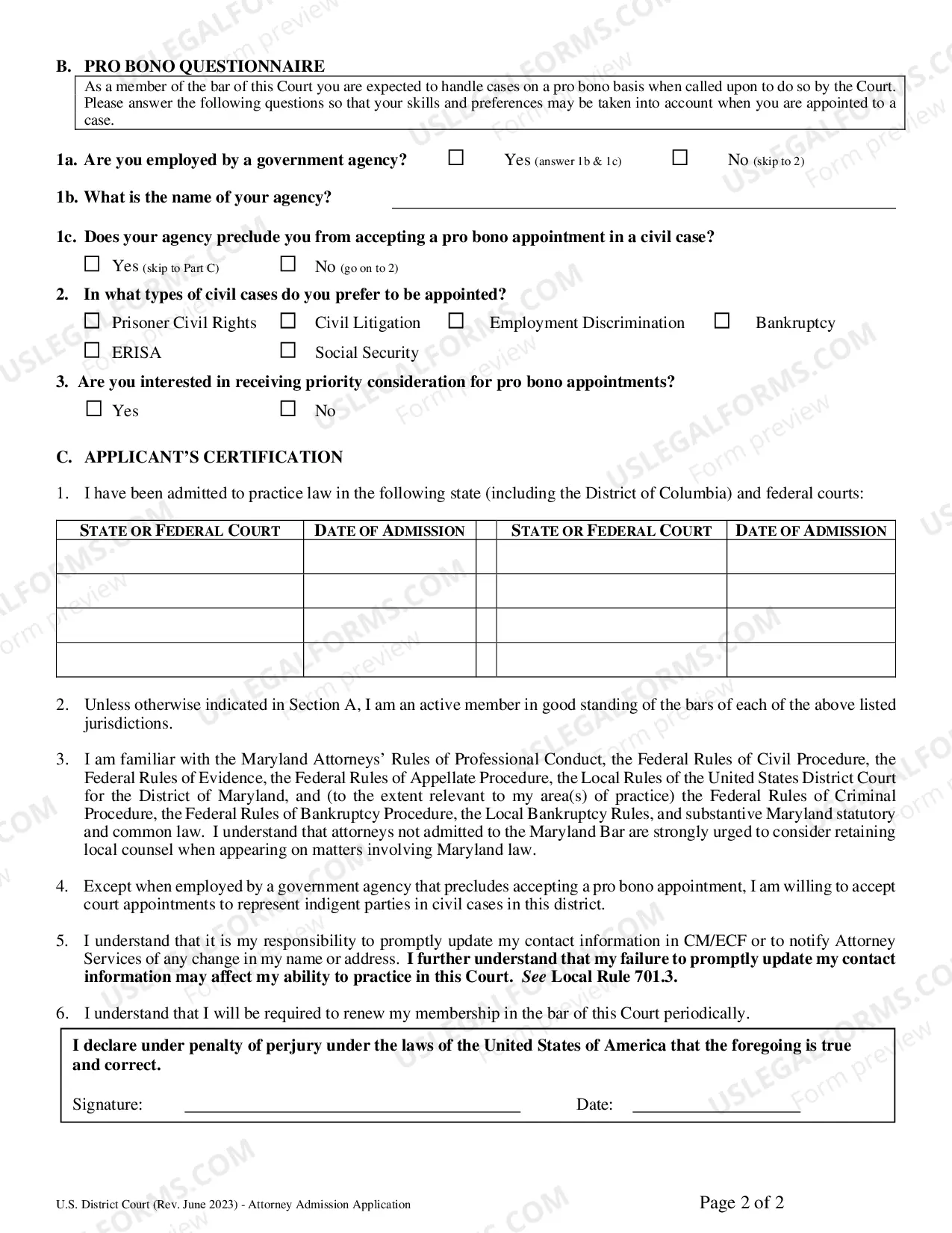 Preview Attorney Admission Application