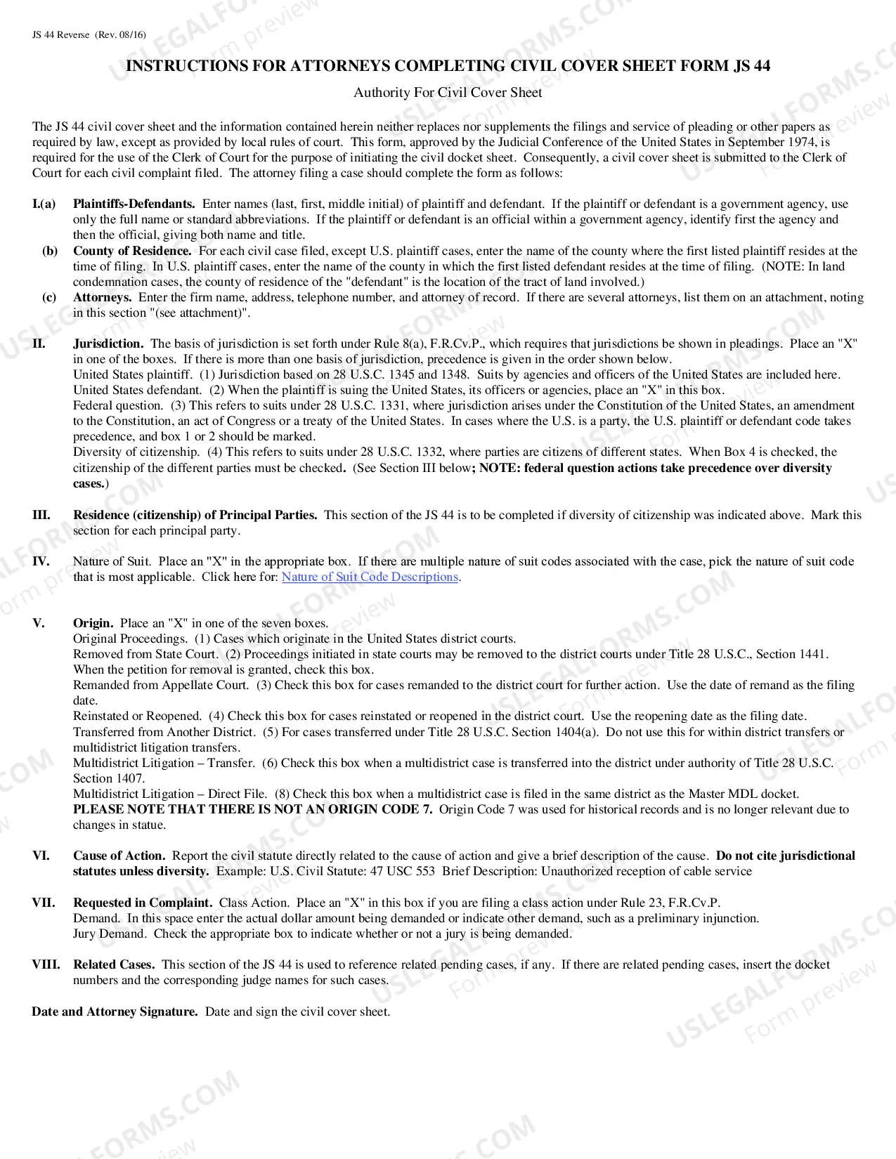 Preview Civil Cover Sheet (JS 44)
