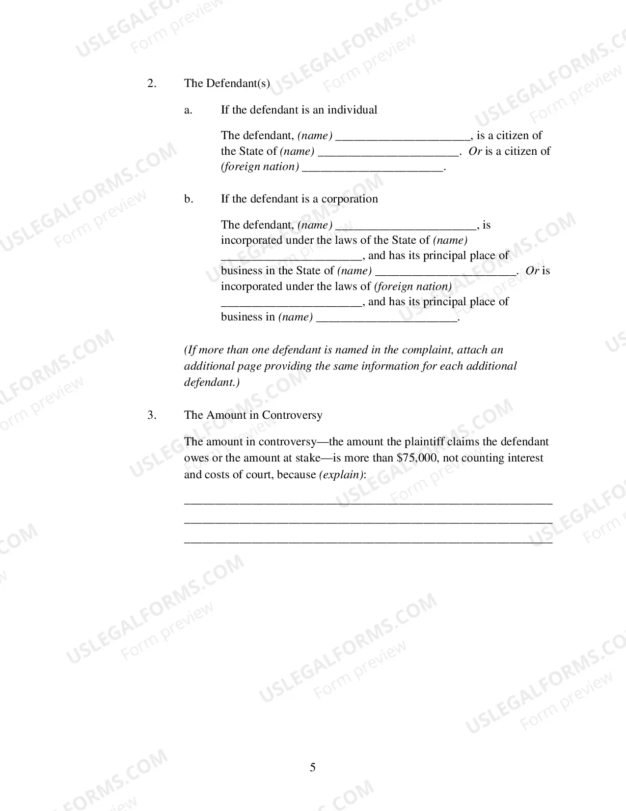 Preview Complaint in a Civil Action