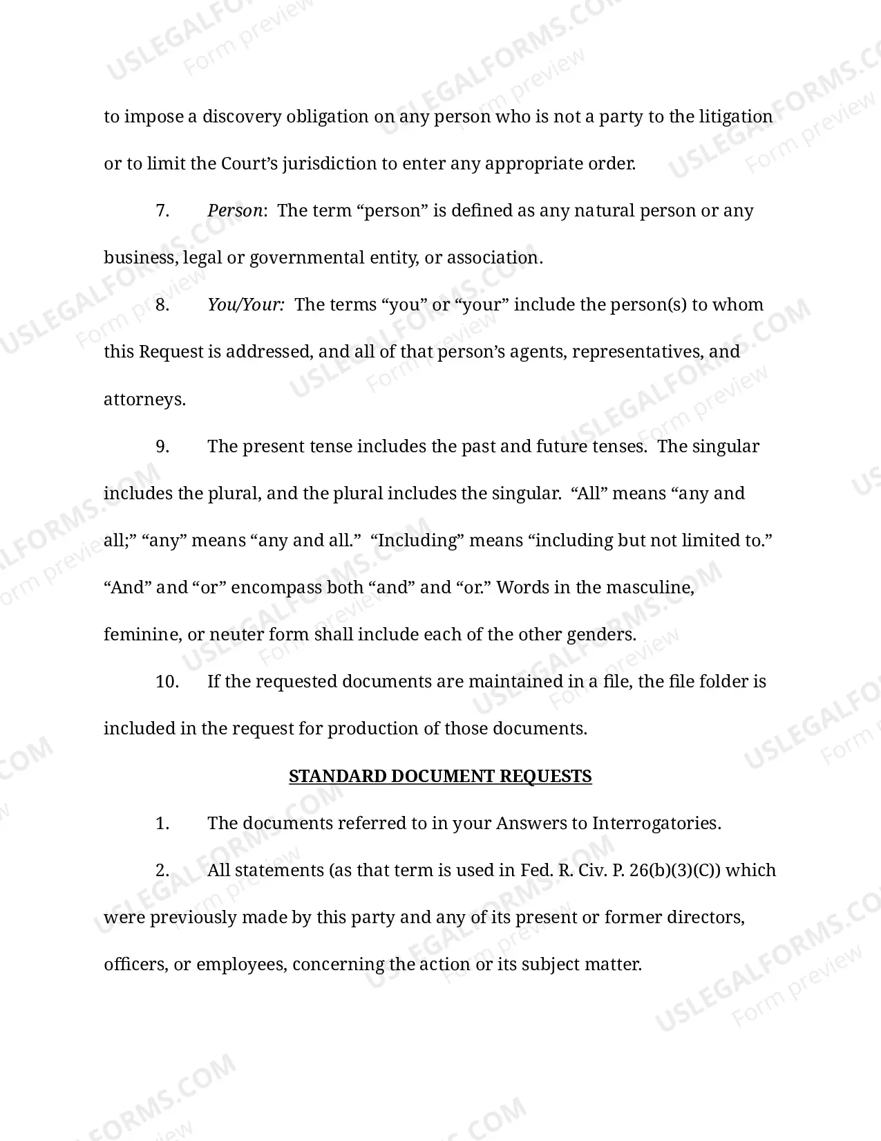 Preview Standard Requests for Production of Documents (LR 104)