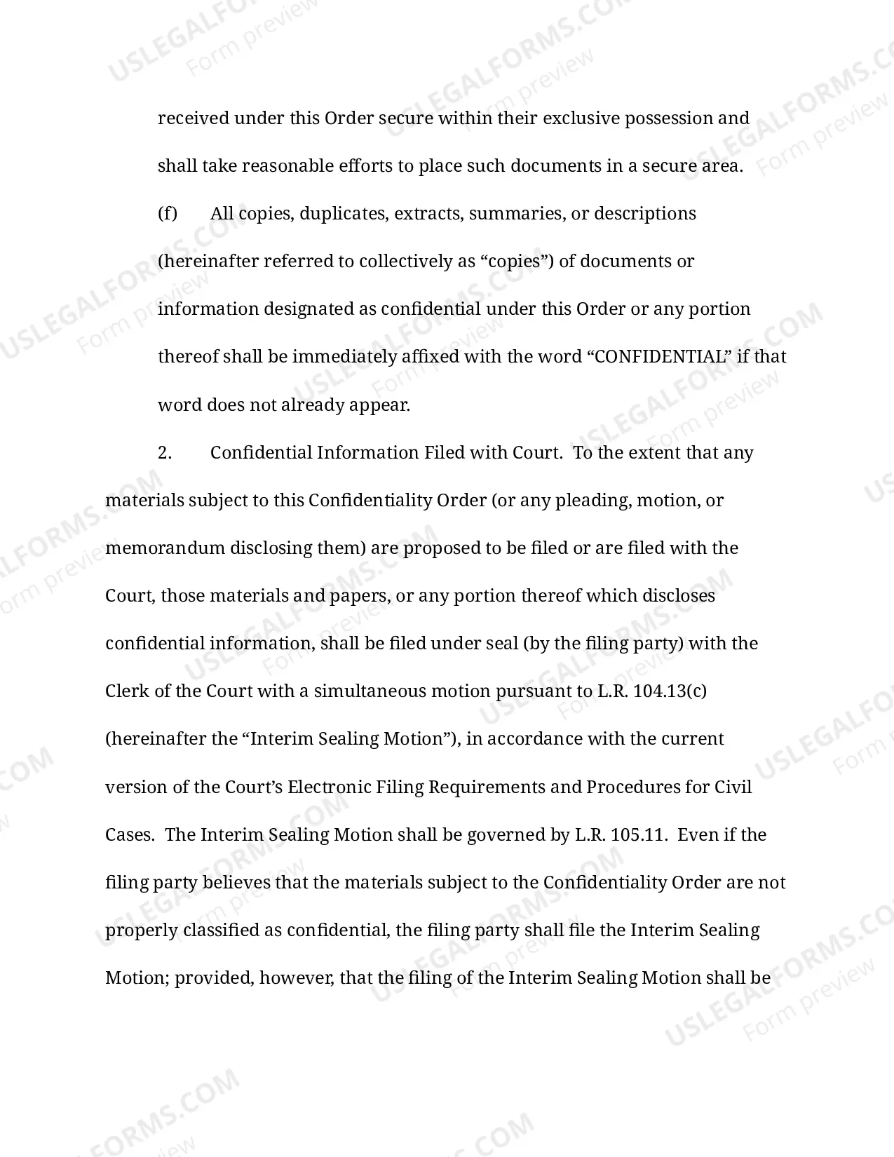 Preview Stipulated Order Regarding Confidentiality of Discovery Material (LR 104.13)