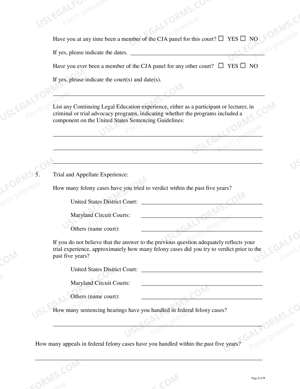 Preview Application For Membership On Criminal Justice Act Felony Panel
