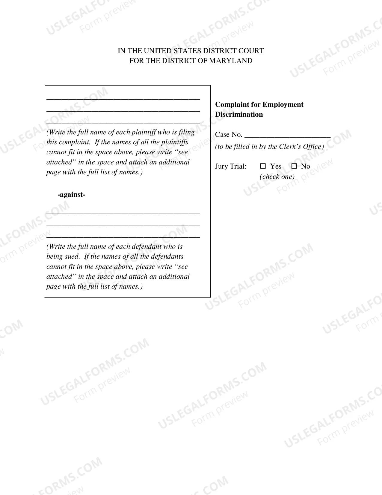 Preview Complaint For Employment Discrimination