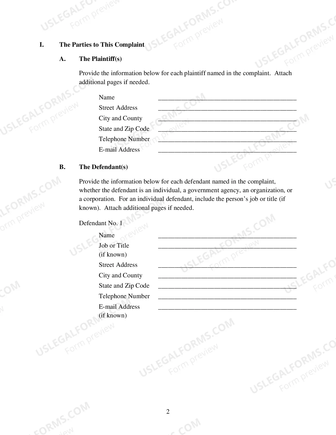 Preview Complaint For Employment Discrimination