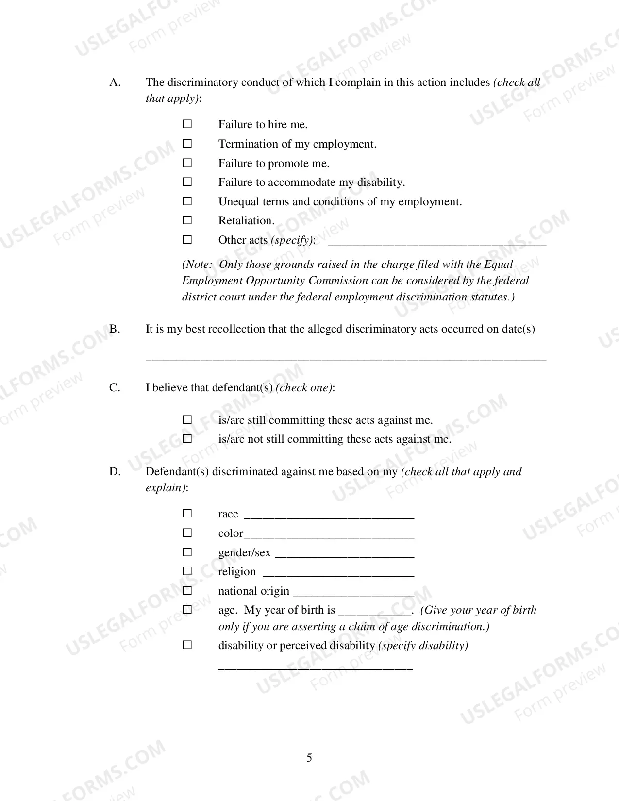 Preview Complaint For Employment Discrimination