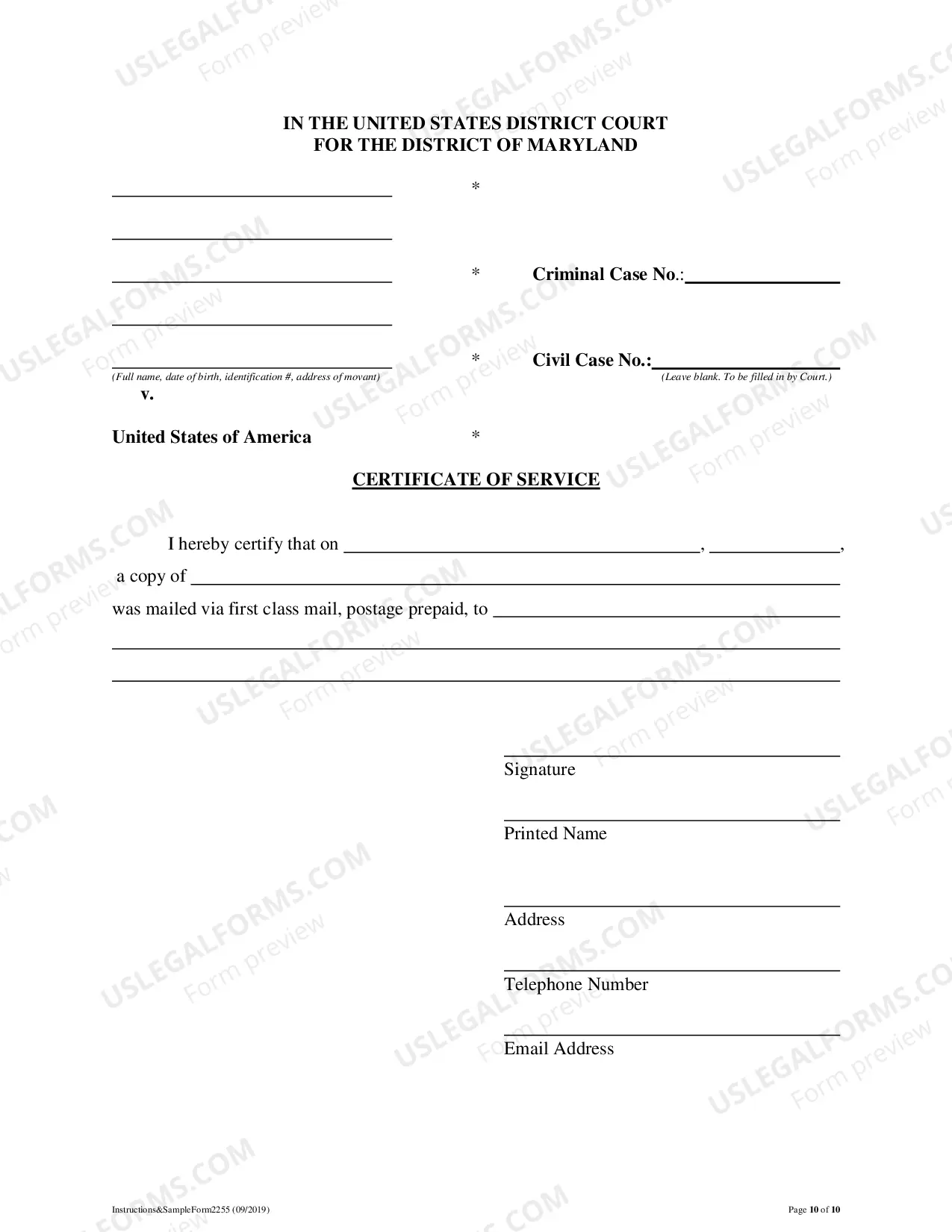 Preview Instructions and Forms for Filing a Motion to Vacate, Set Aside, or Correct Sentence Under 28 USC Sec. 2255