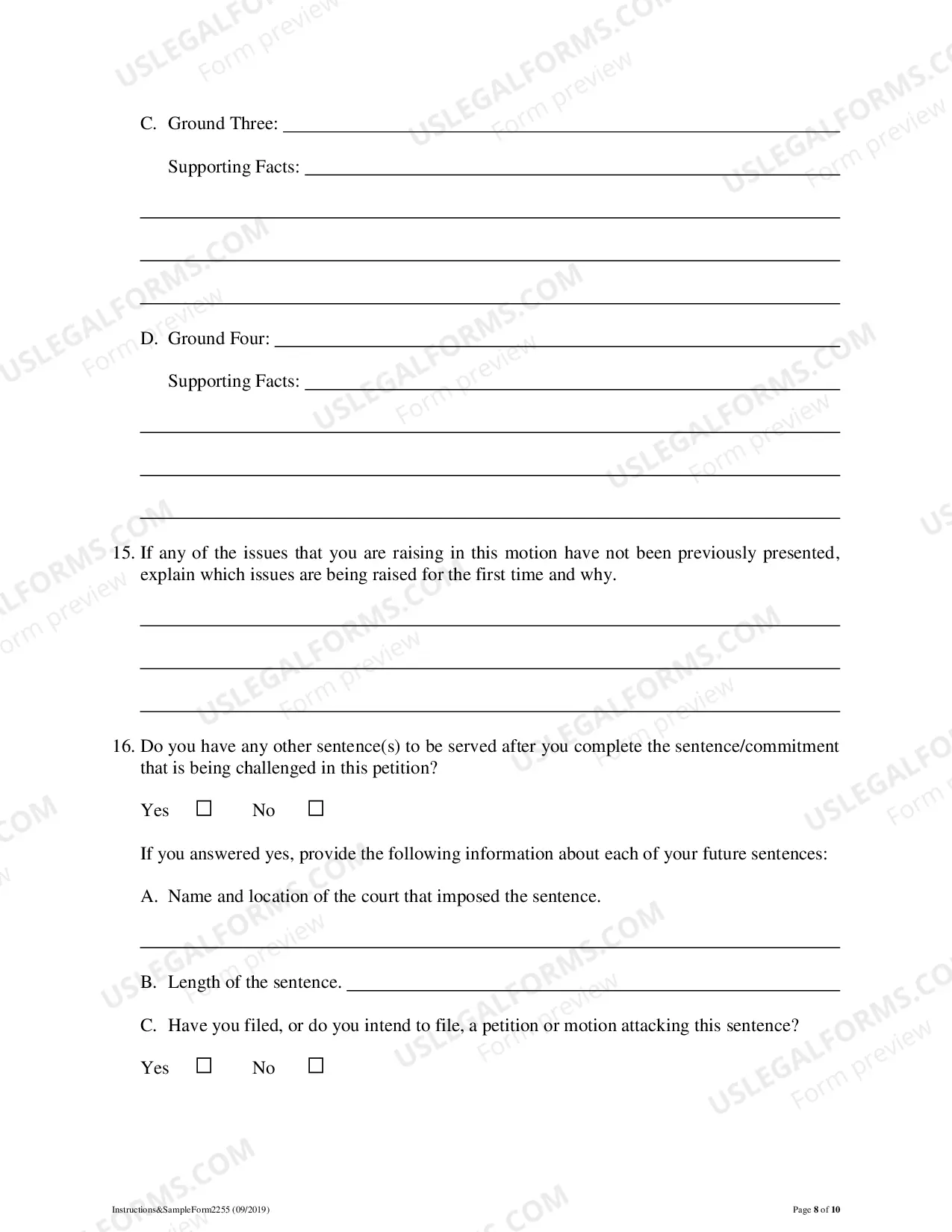 Preview Instructions and Forms for Filing a Motion to Vacate, Set Aside, or Correct Sentence Under 28 USC Sec. 2255