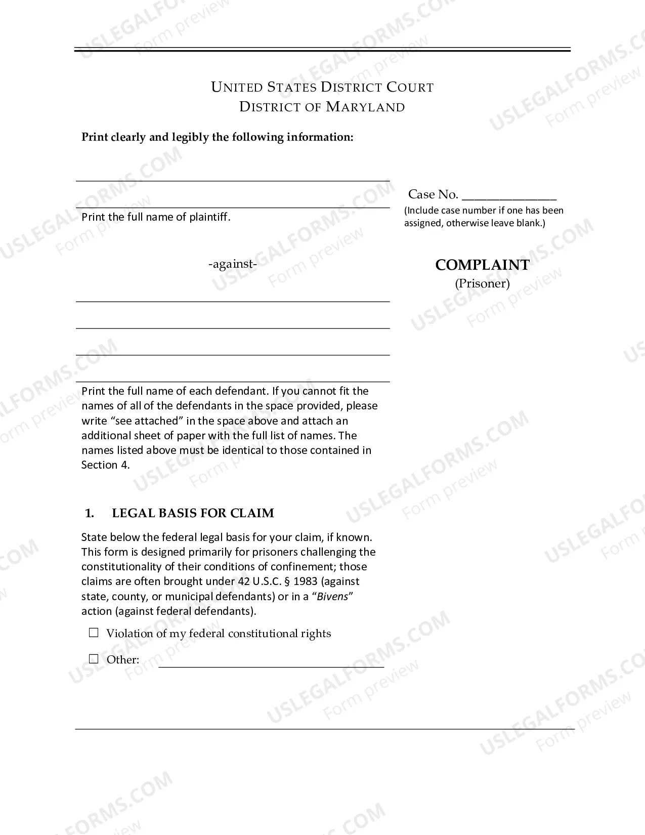 Preview Prisoner Civil Rights Complaint