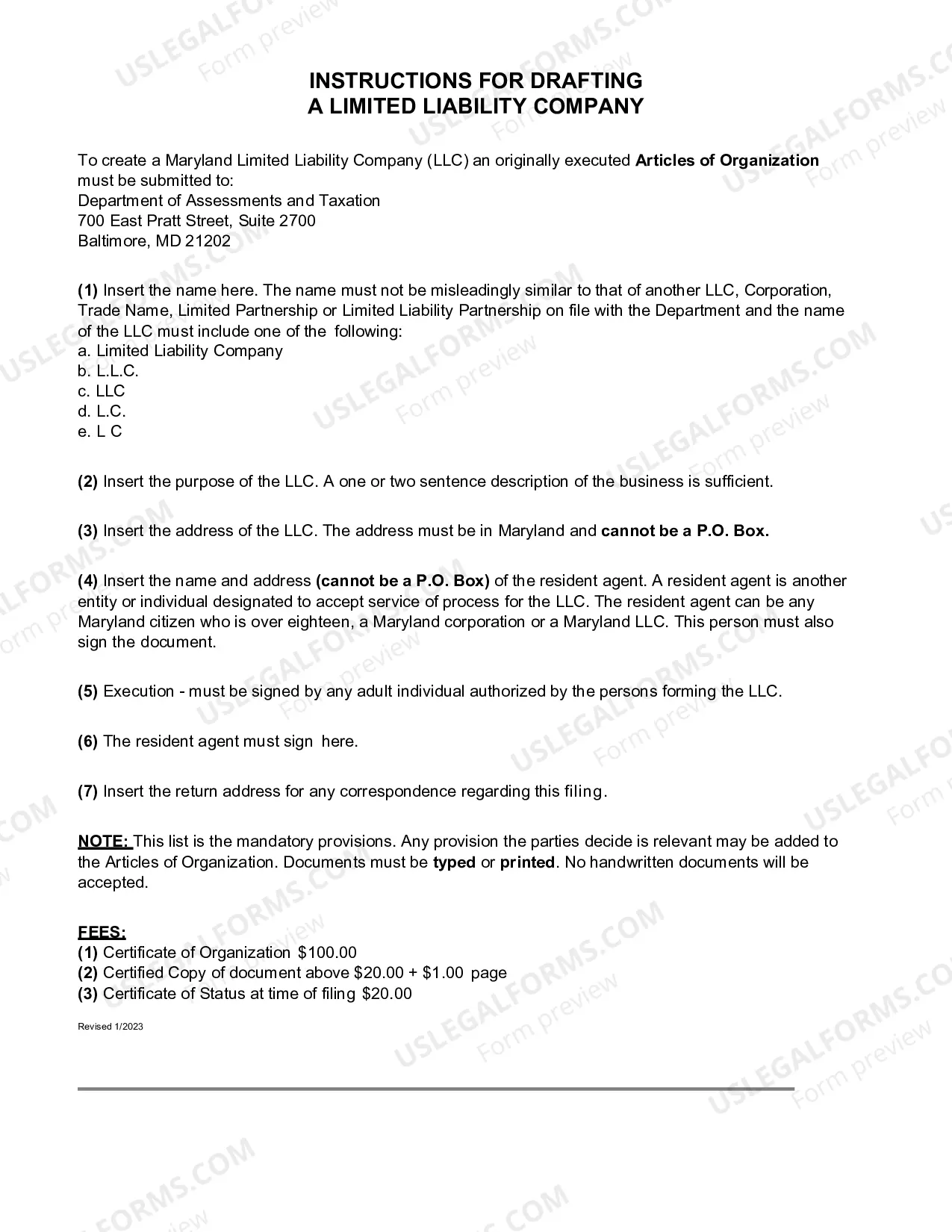 Preview Articles of Amendment For Limited Liability Company