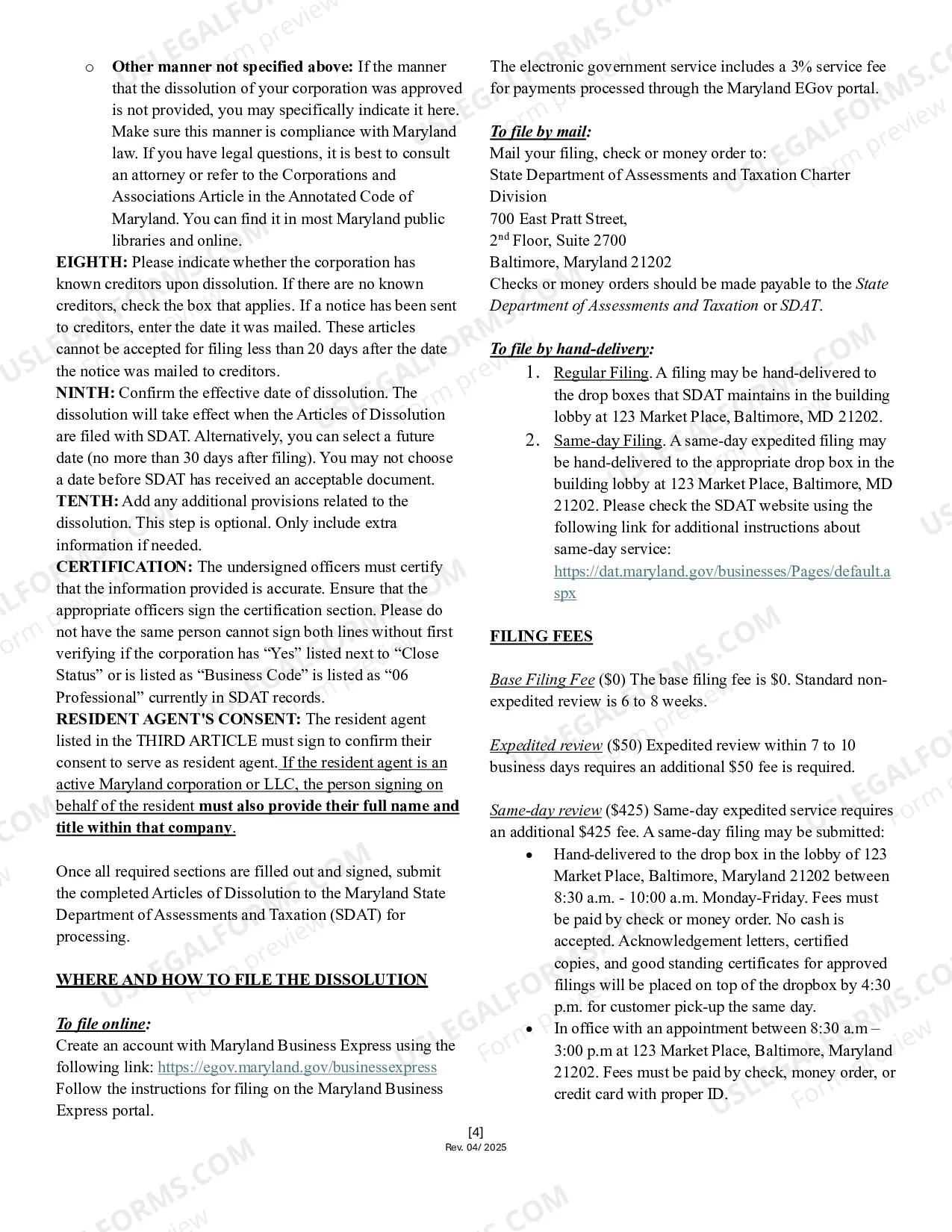 Preview Articles of Dissolution (Domestic Corporation)