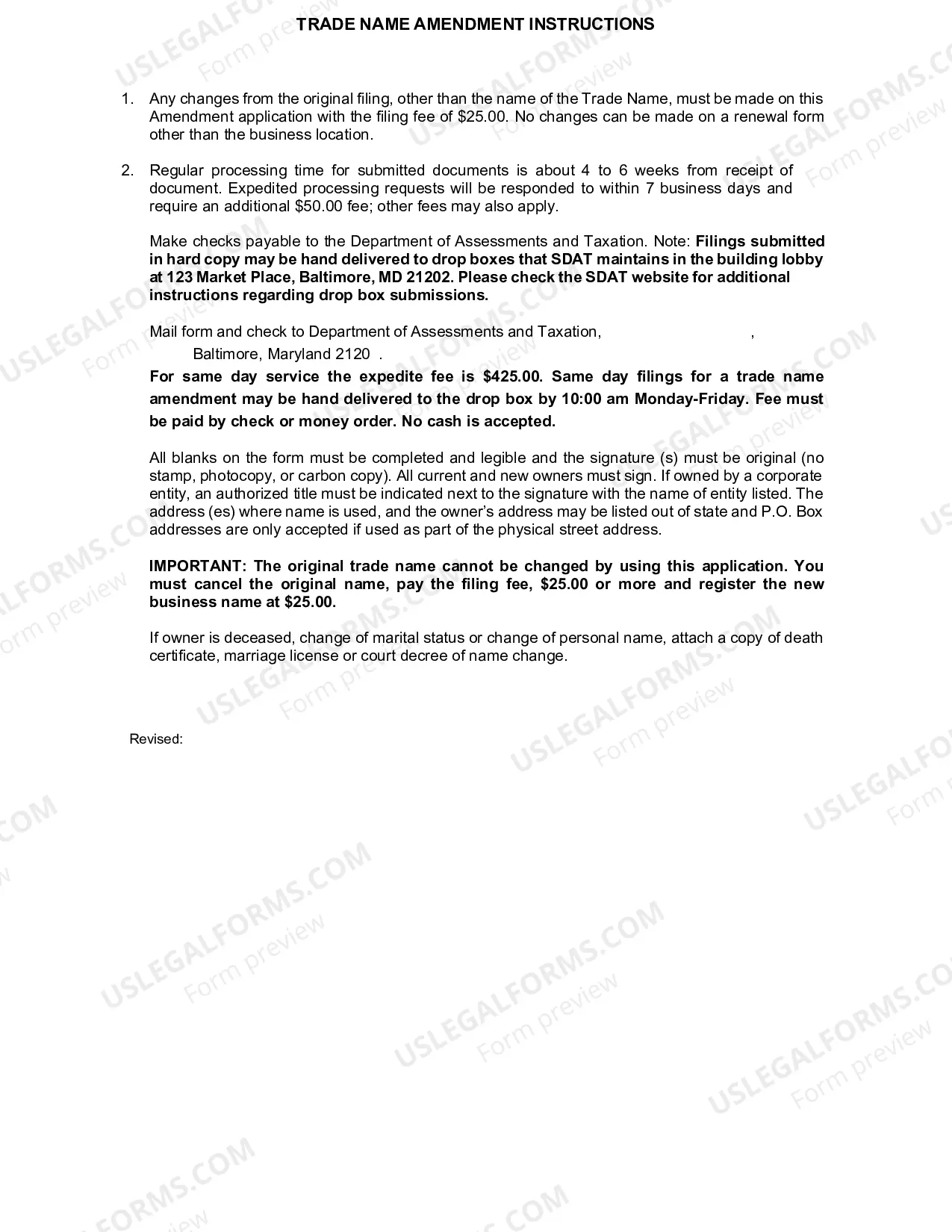 Preview Trade Name Amendment Application