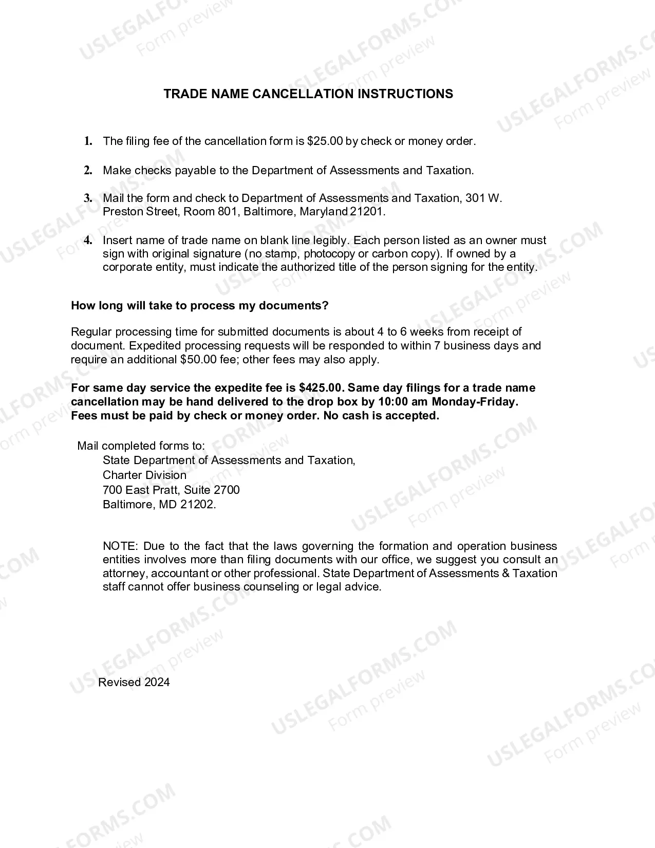 Preview Trade Name Cancellation Application