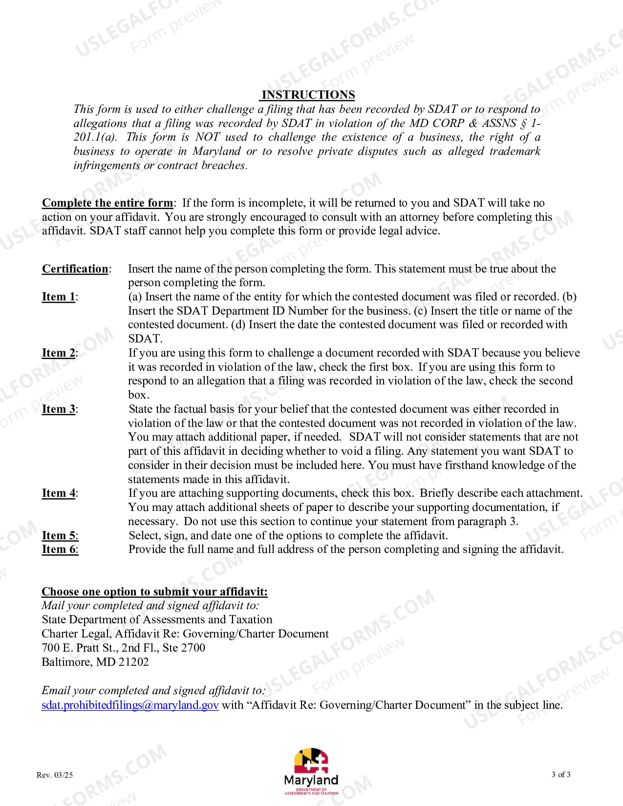 Preview AFFIDAVIT FORM FOR ALLEGEDLY FRAUDULENT CHARTER FILINGS