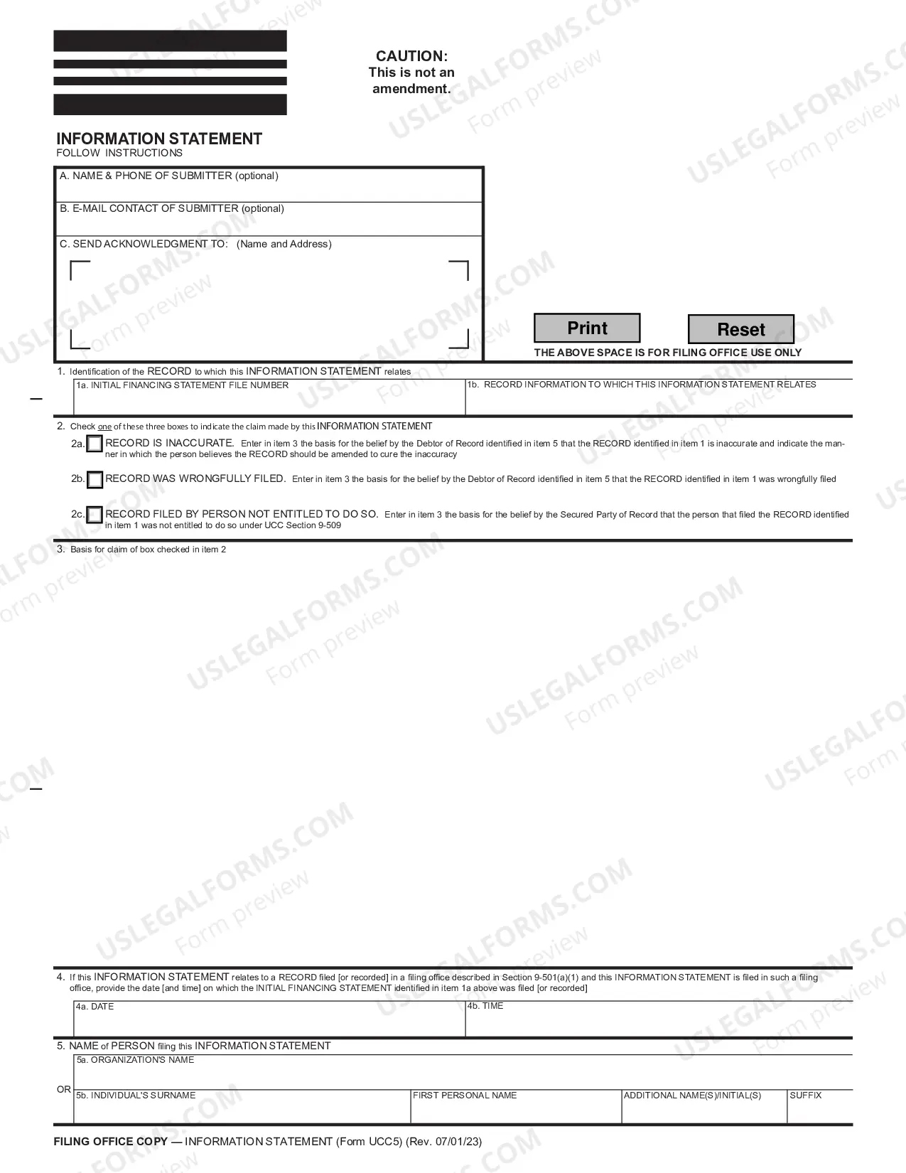 Preview UCC5 - National Financing Statement Correction Statement and instructions